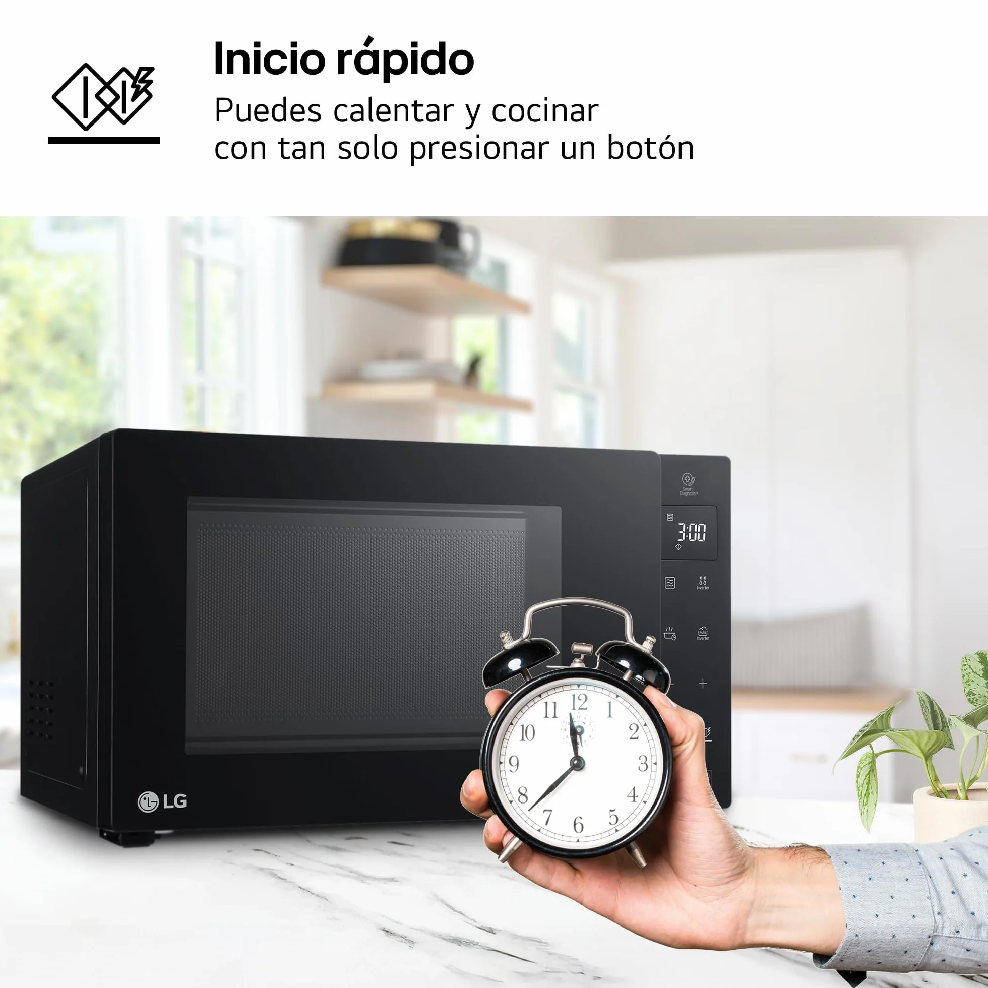 LG MH6535GIB - Microondas con grill, 1000 W, Smart Inverter, Display digital, Color Negro Transparente, 1000 W, 25 l