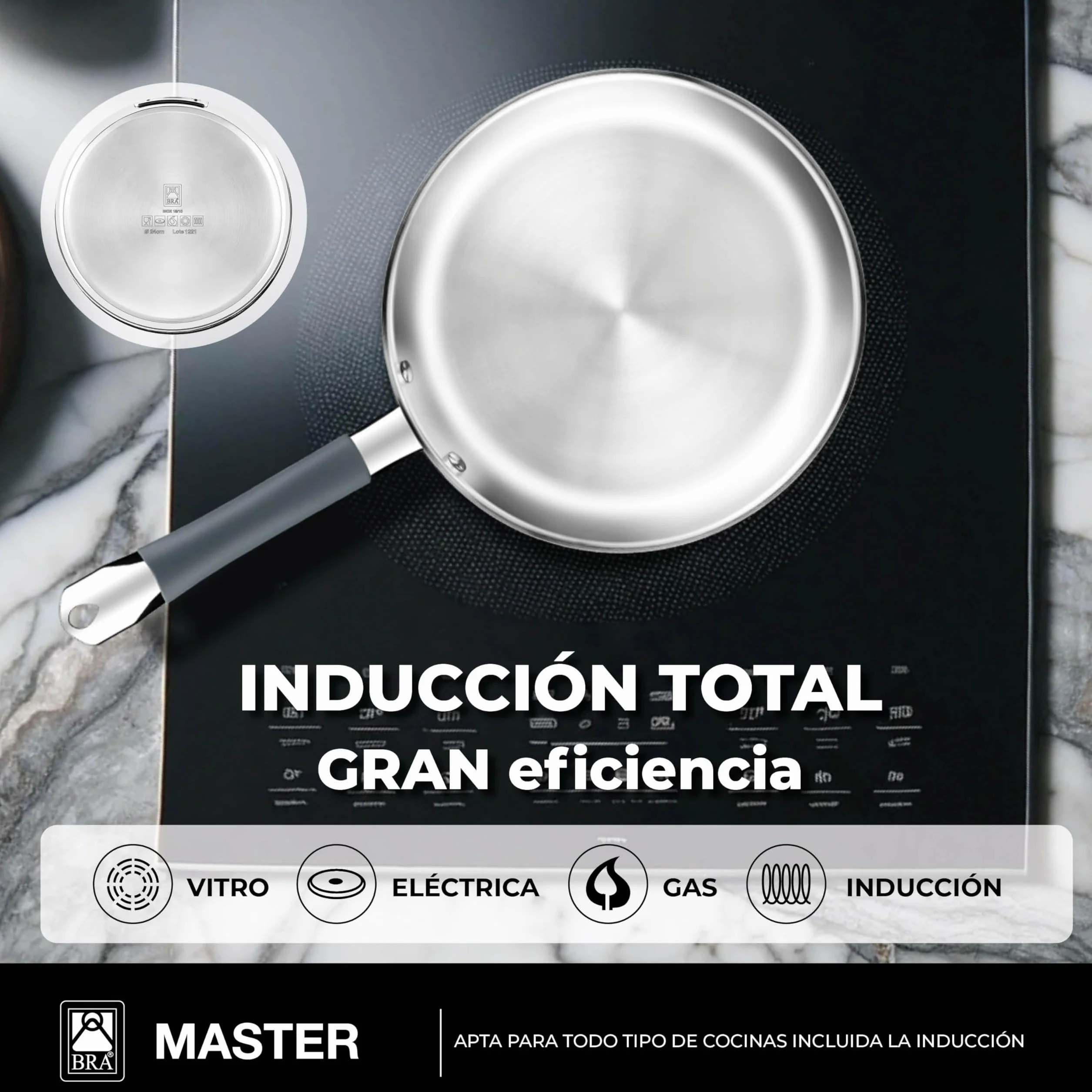 Set de sartenes acero inoxidable 20-24-28 cm Full Induction BRA Master