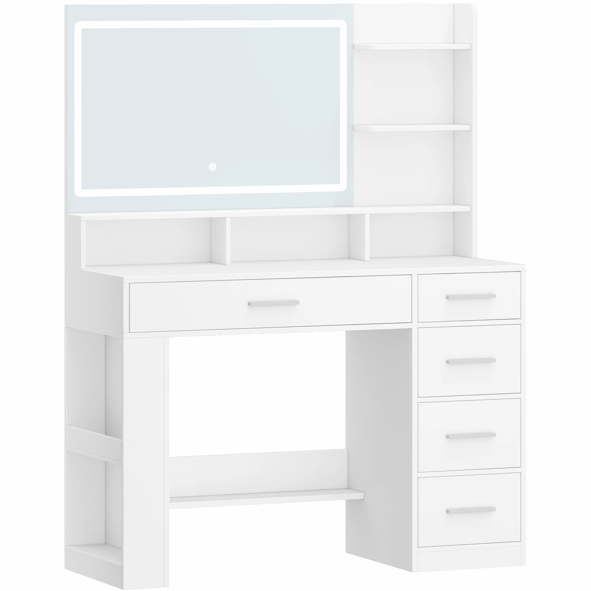 Hzuaneri Tocador con Espejo HD Grande, tocador de Maquillaje con luz LED, 6 Compartimentos Abiertos, 5 cajones y Espacio de Almacenamiento Lateral, 40 x 108 x 138 cm, Blanco DT44003XEU