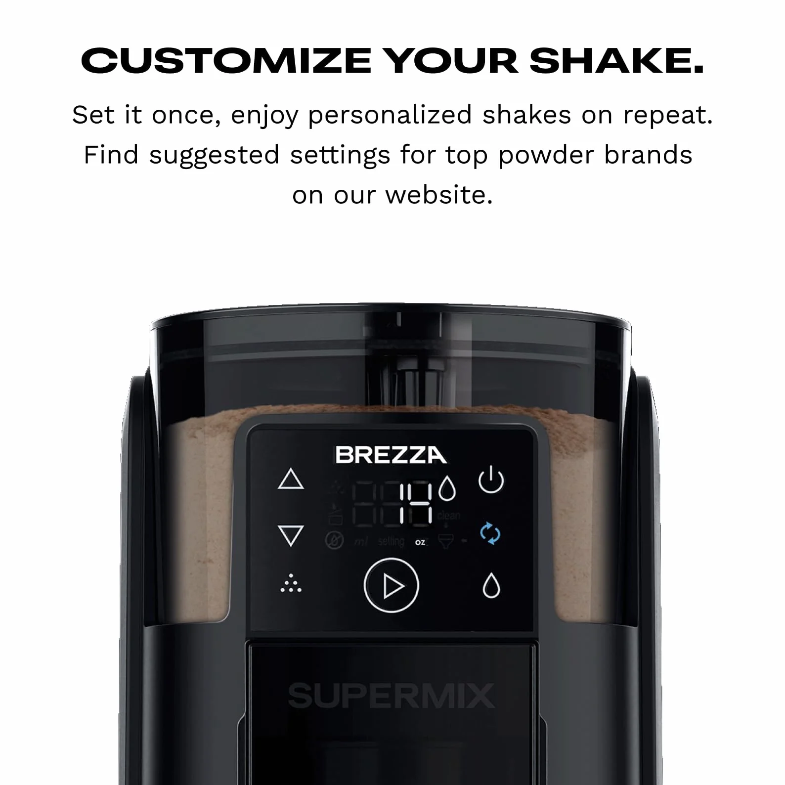 BREZZA Supermix - Máquina automática de batidos de proteínas, dispensador eléctrico de polvo y sistema de taza de mezcla, Tritan sin BPA de 24 onzas, 95% de precisión, batidos sin grumos en 25