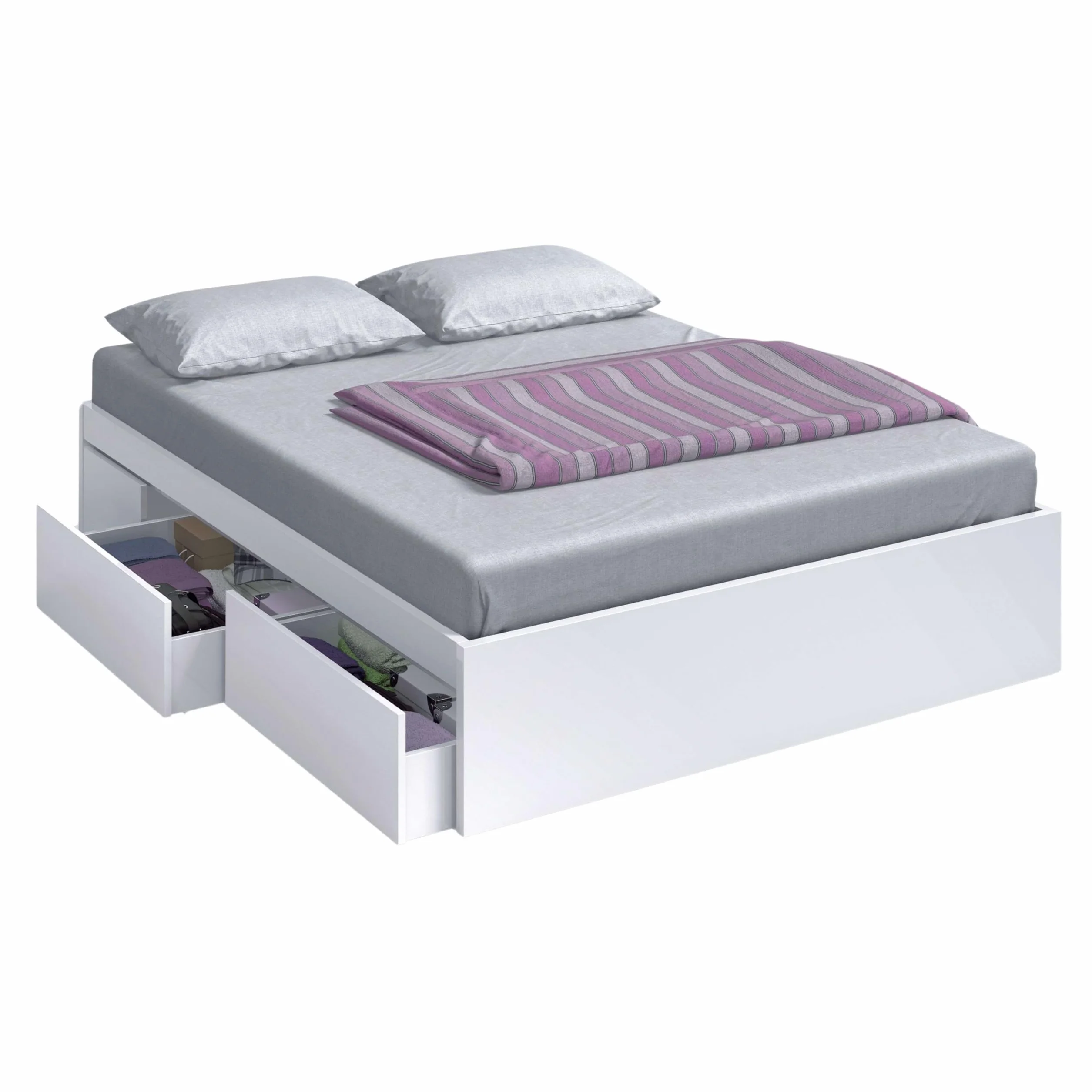 Miroytengo Pack Dormitorio Completo Alaya Color Blanco Y Roble para Camas 150 cm (Cama+cabecero+2 Mesitas+Armario+sinfonier)