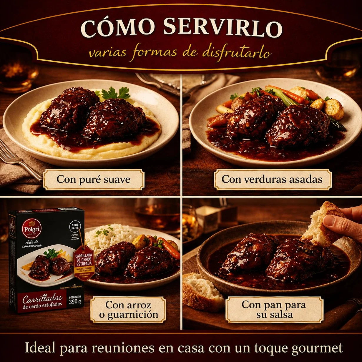 POLGRI Carrilladas de Cerdo Estofadas Conserva Gourmet Lata 390 g Carne Melosa