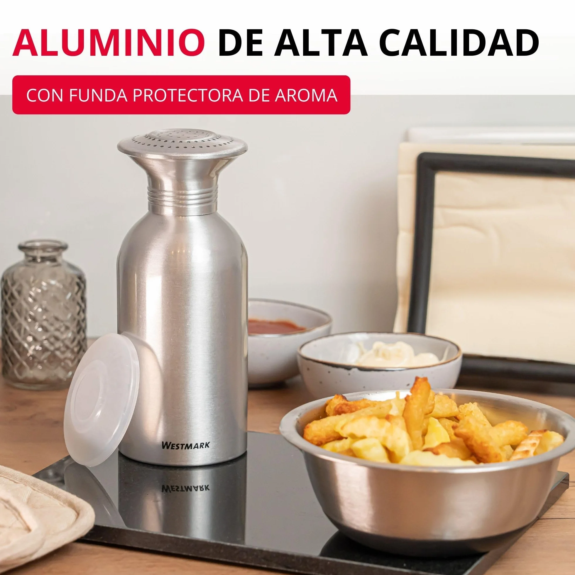 Westmark Salero gastro de aluminio Omega– práctico especiero para catering y cocinas grandes, también apto para azúcar, recipiente para sal con tapa – acero inoxidable, 650 ml