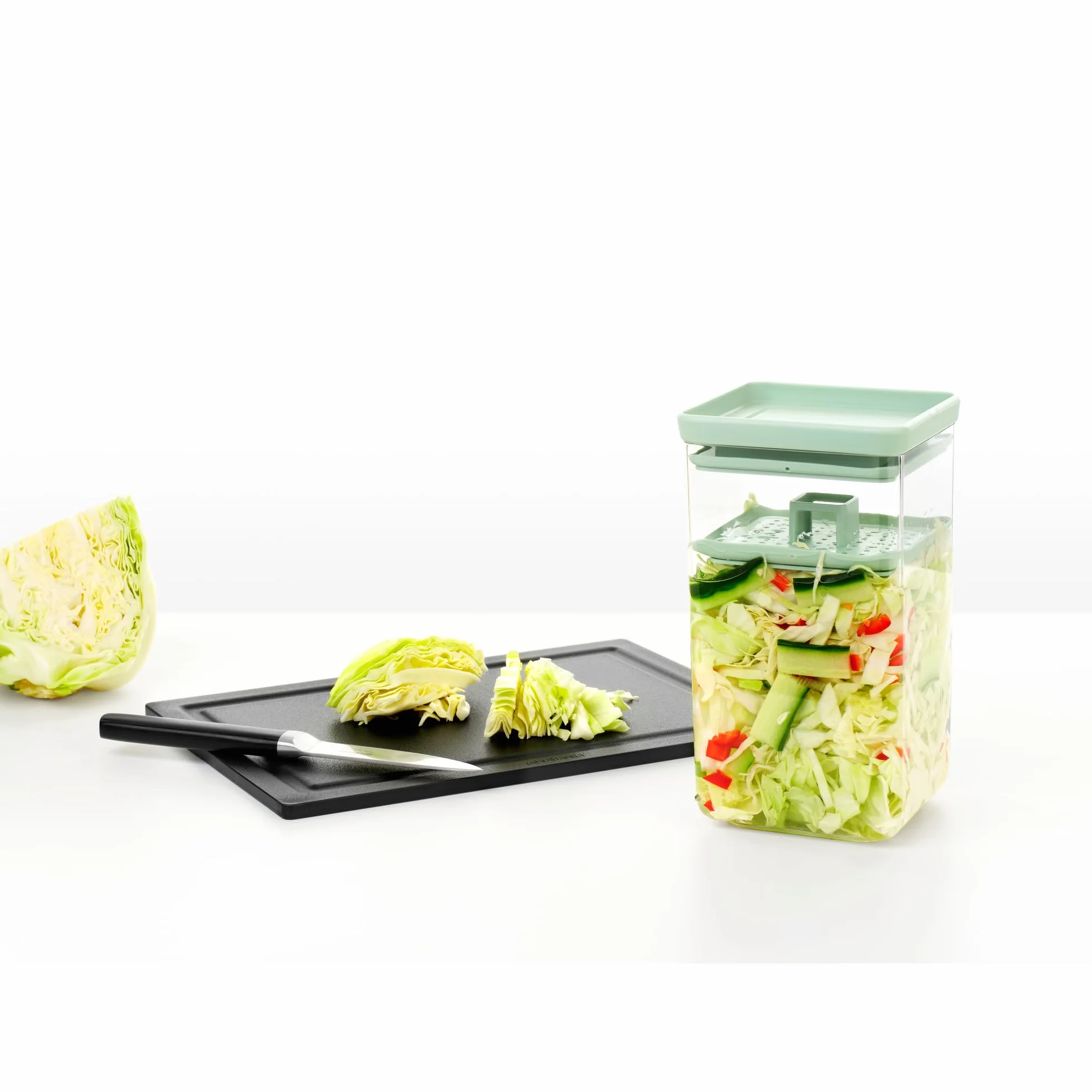 Brabantia TASTY Tarro de fermentación 1,6 L plástico con cierre de silicona y disco prensador para kimchi y chucrut Jade Green