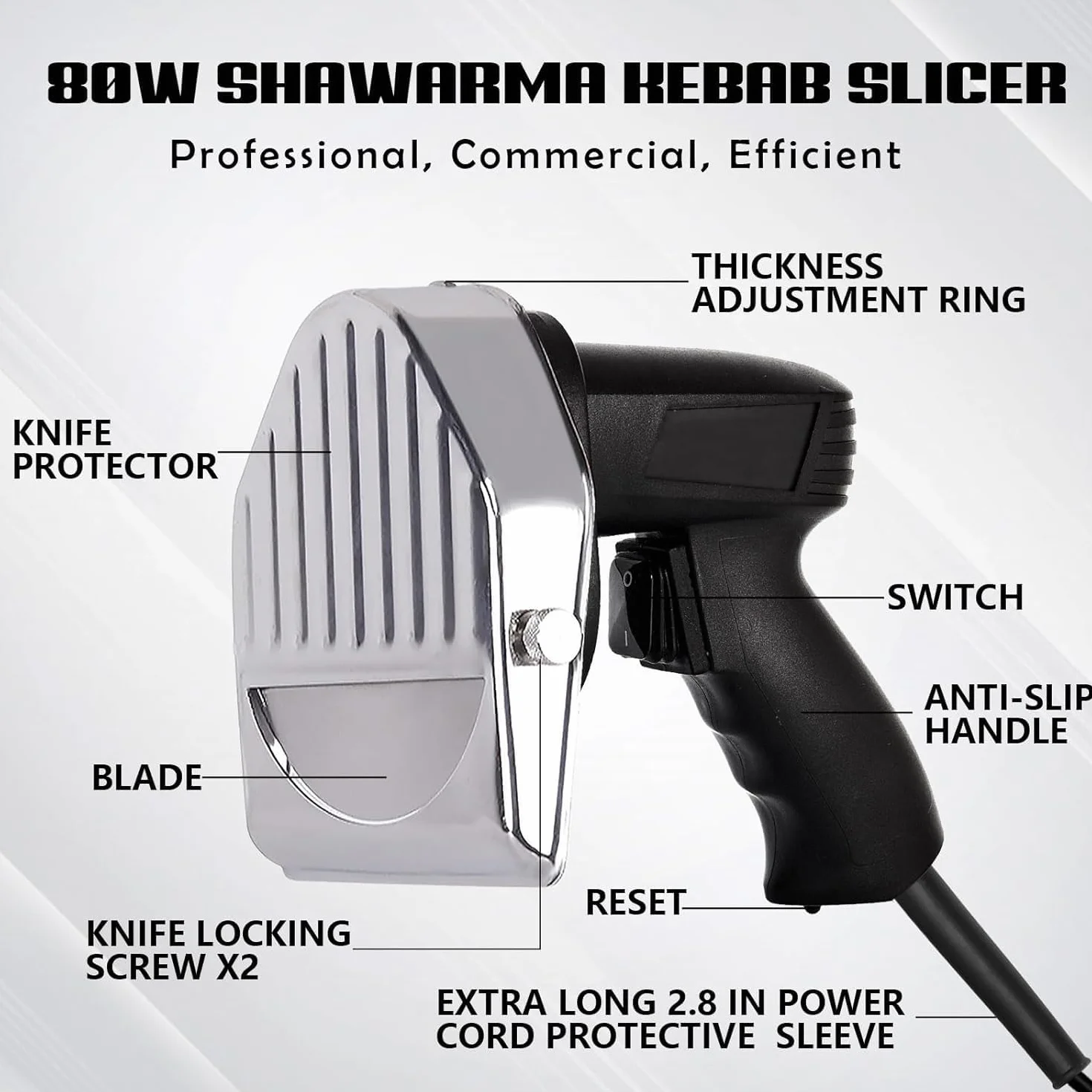 Qcwwy Cuchillo Eléctrico de Kebab y Shawarma Doner, para Giroscopios y Carne en Rodajas, Ideal para Tiendas y Restaurantes