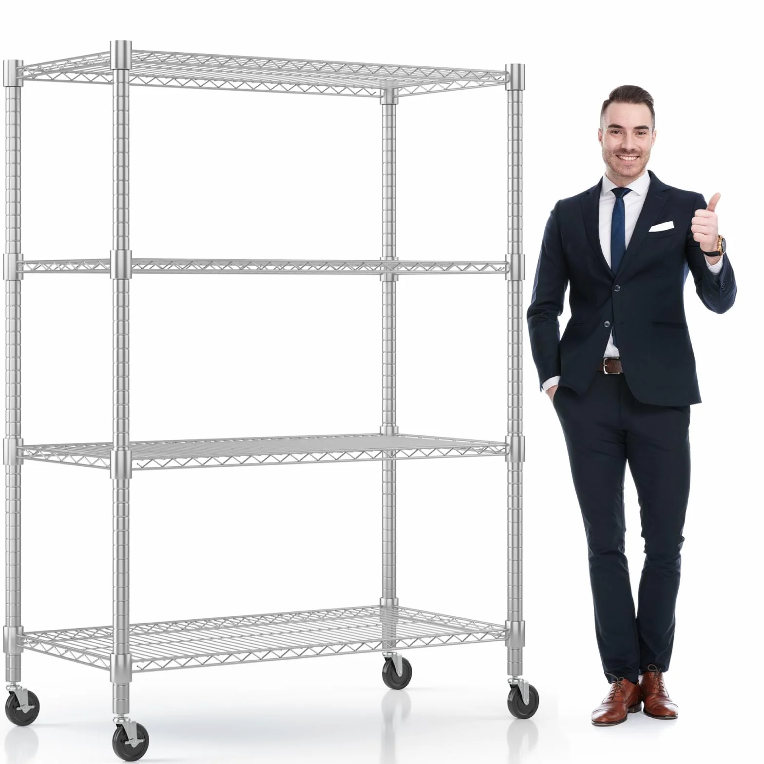Himimi Estantería de Alambre 4 Niveles con Ruedas, Altura Ajustable, 500 kg, 90x45x183 cm