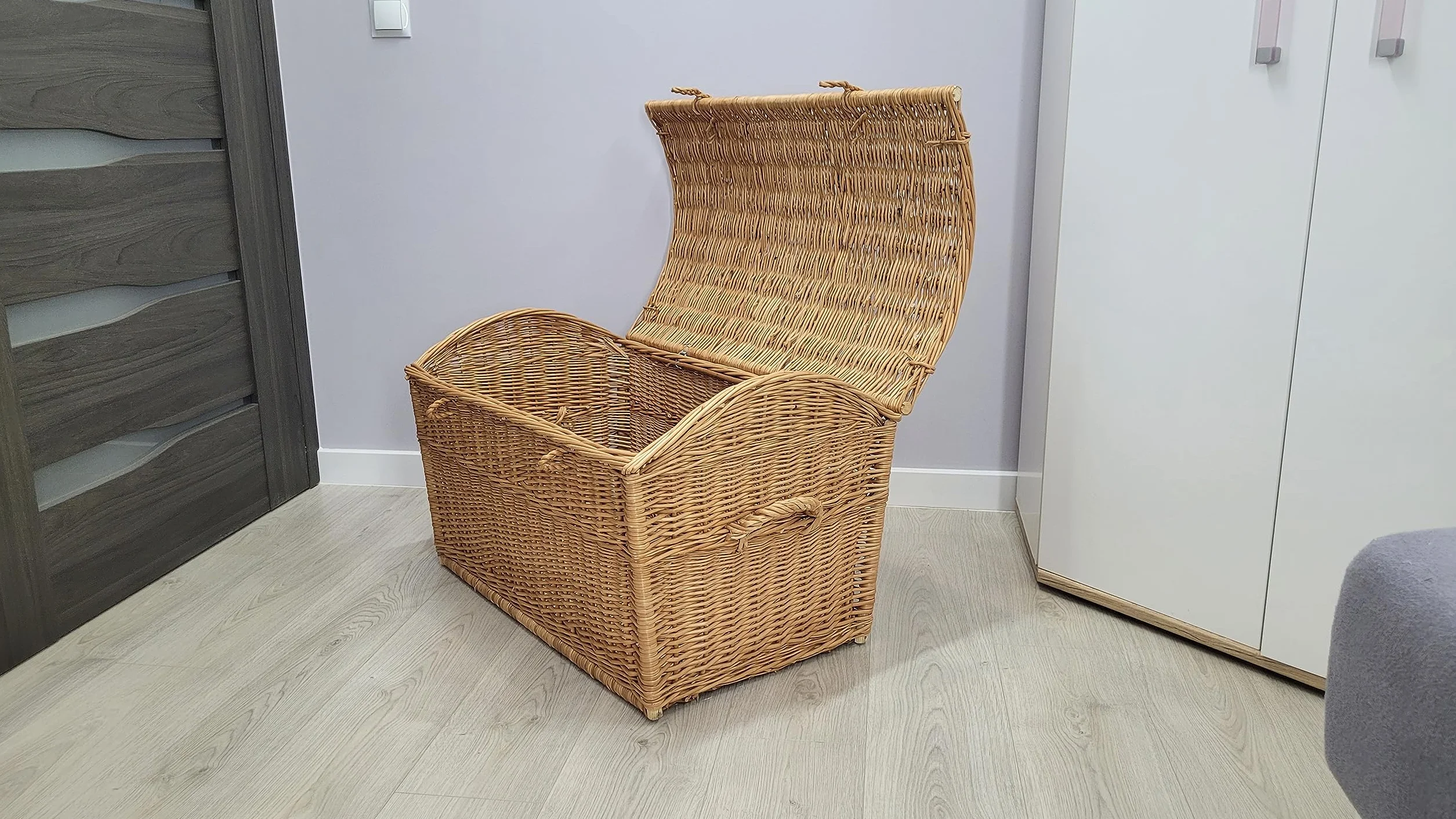 Baúl de mimbre XL pirata para juguetes, libros, lino, cesta hecha a mano y natural, 80 cm