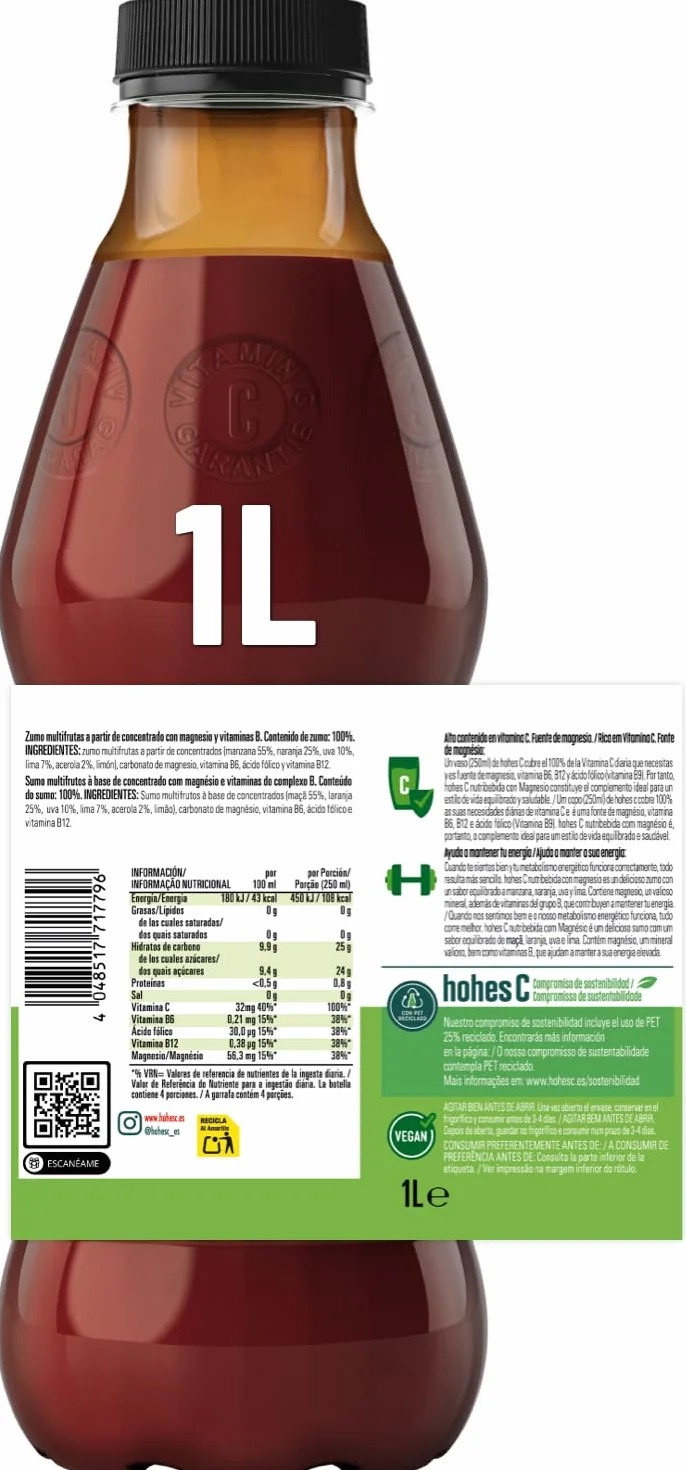 hohes C Plus Magnesio Nutribebida con Magnesio y Vitamina C Zumo 100% natural 1L
