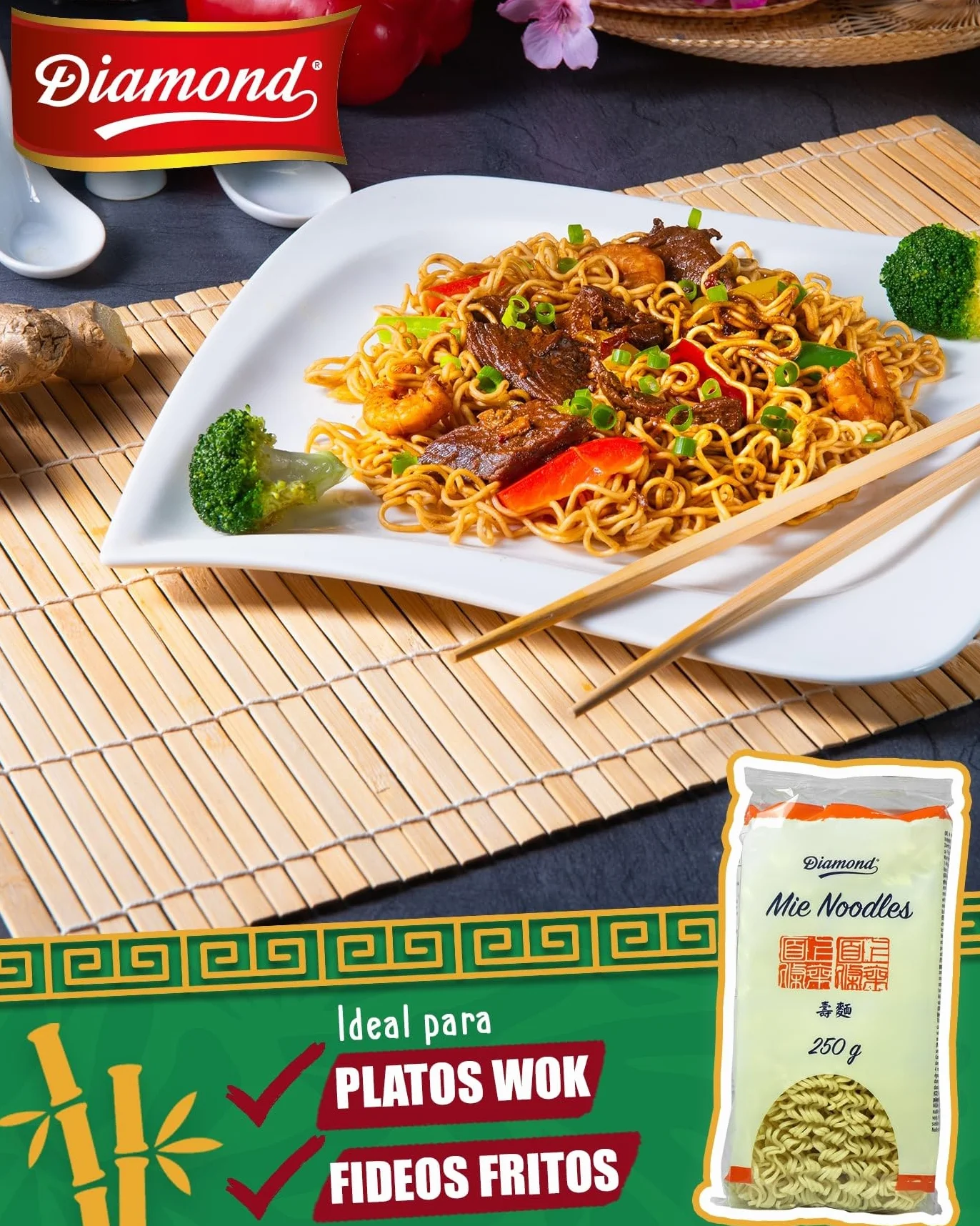 DIAMOND Fideos Mie de trigo sin huevo 250 g vegetariano