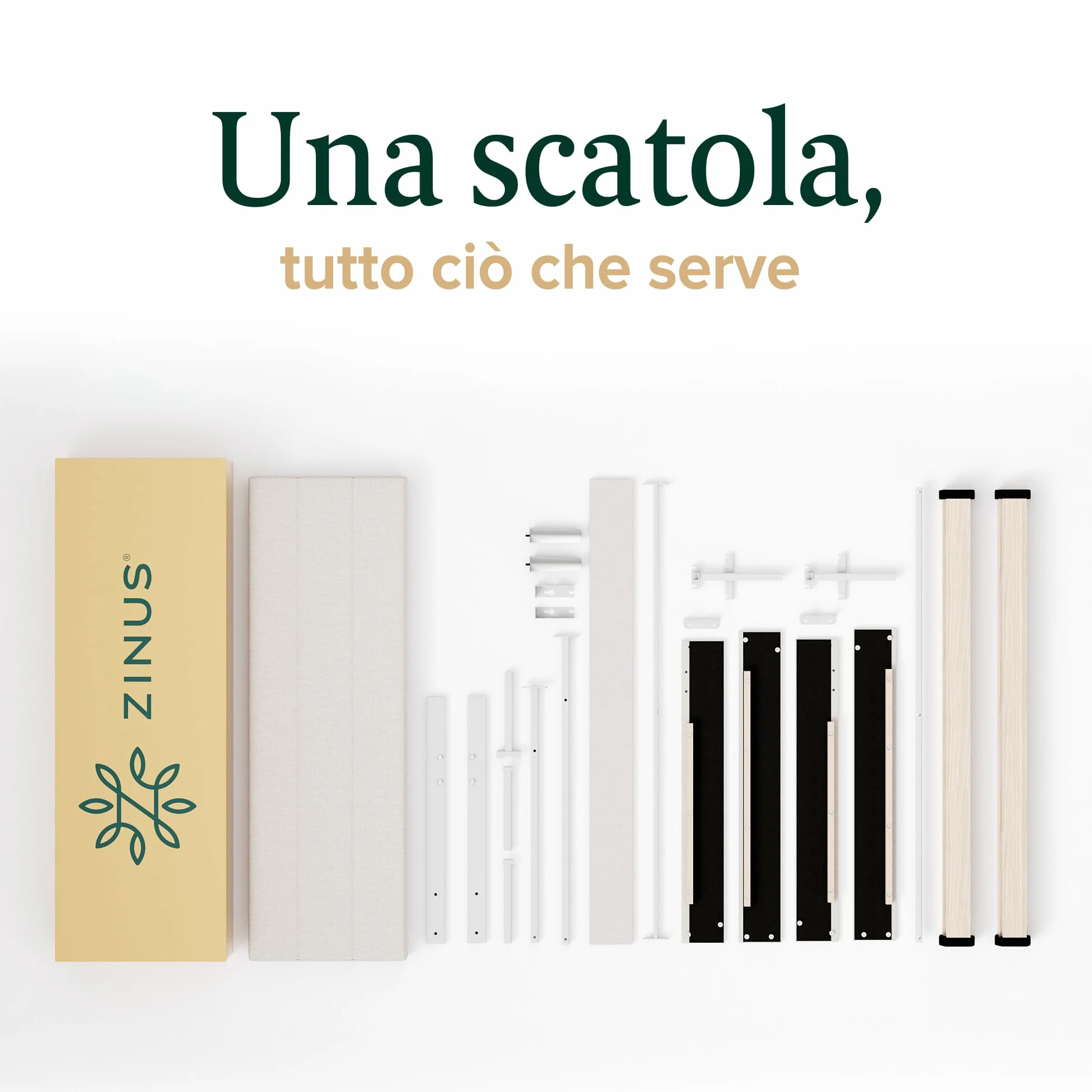 Zinus Piper Somier 135x190 cm - Altura 30 cm - Base Cama Matrimonio Tapizada con Cabecero - Láminas de Madera - Montaje Fácil- Blanco Roto