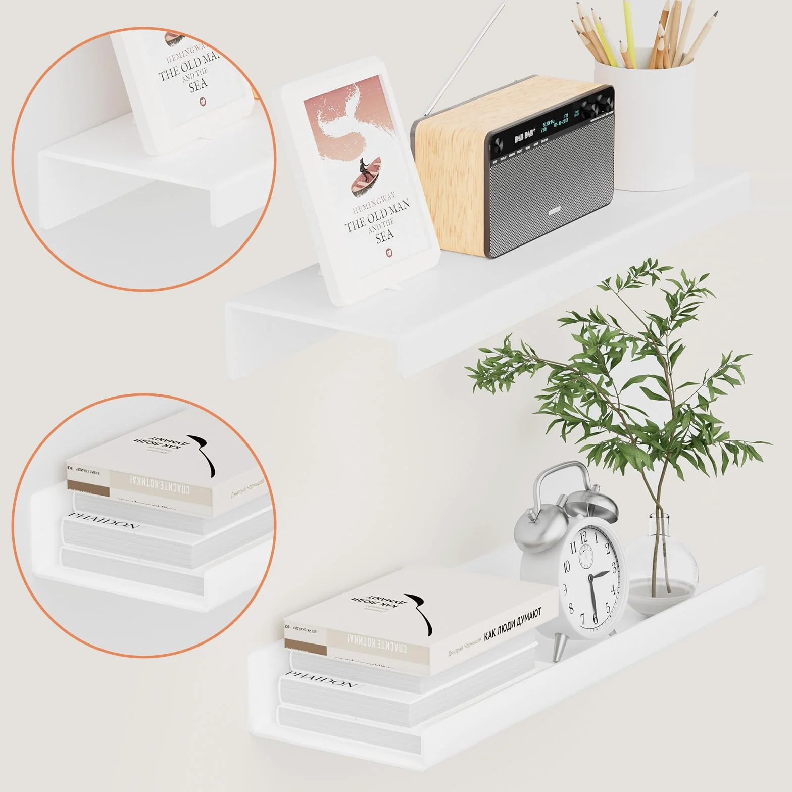 Gucass Estantería Pared Sin Taladrar 30cm Estantes Flotantes Acrílico Blanco Decoración Baño Cocina