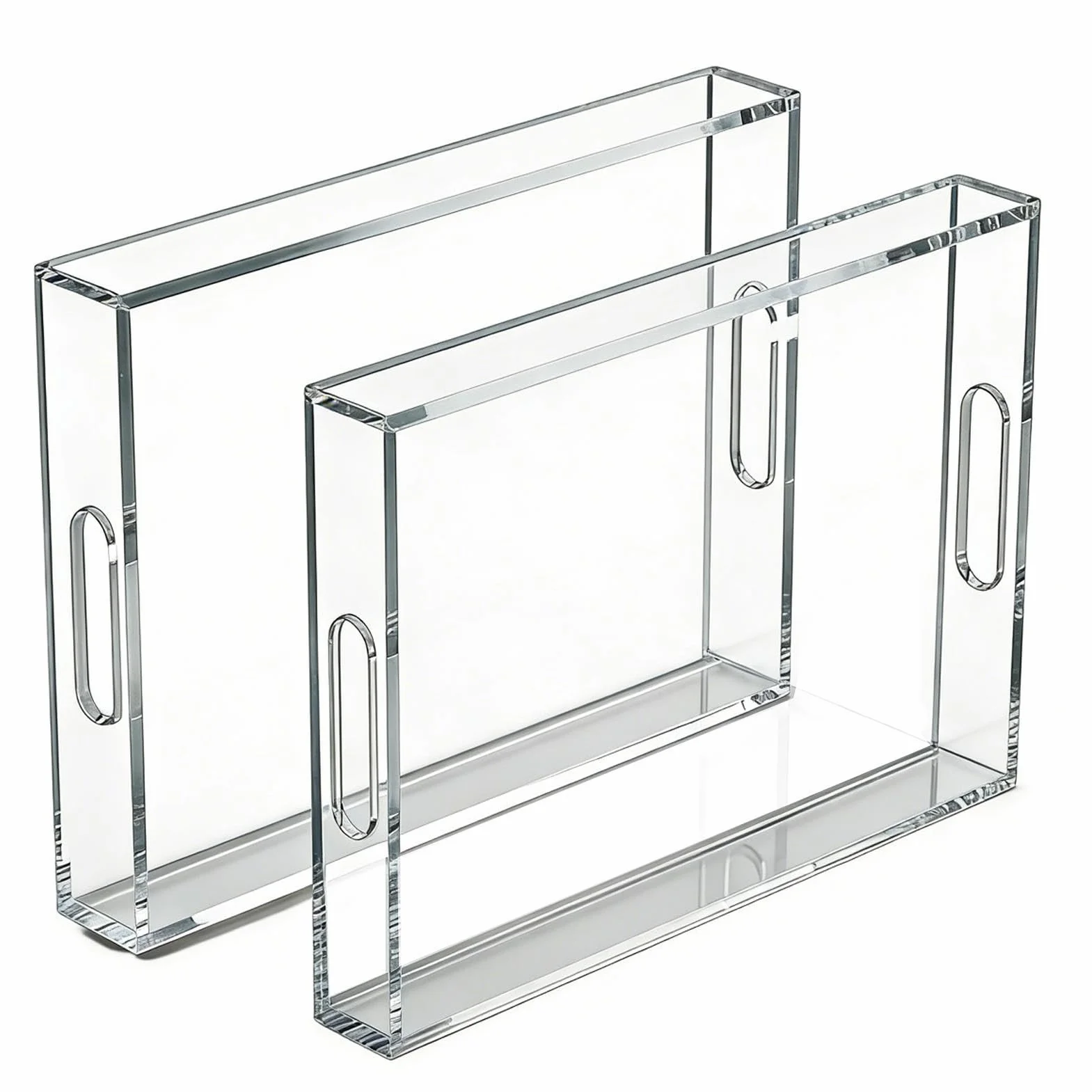 Bandeja de acrílico transparente 2 Piezas con Asas Decorativas | Bandeja de Acrílico Organizador Exhibidor para Mesa de Café, , Baño, Cafetería, Comedor y Cocina
