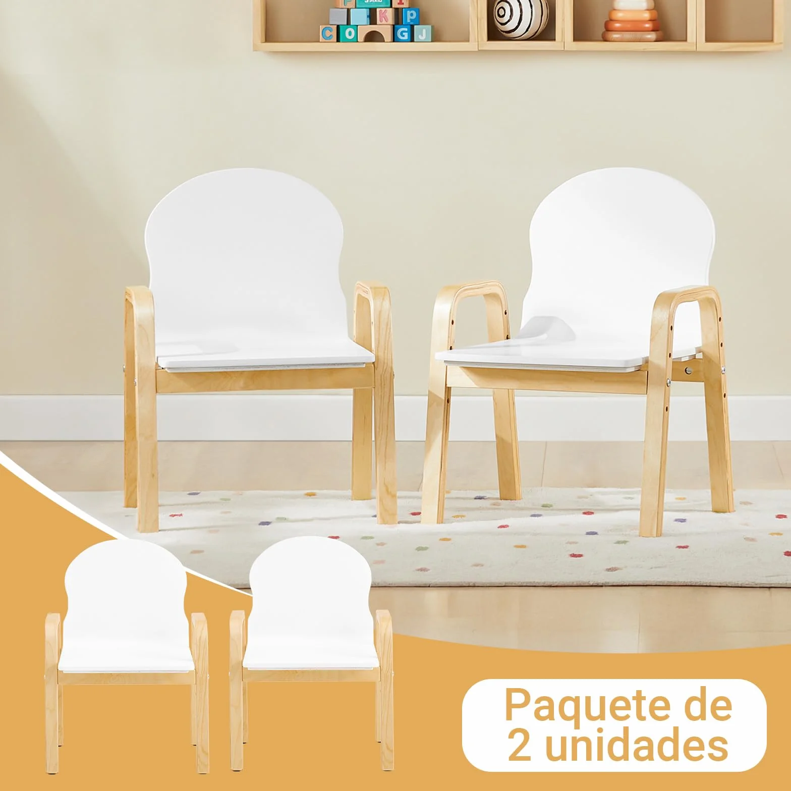 SoBuy KMB24-Wx2 Set de 2 Sillas Infantiles Silla para Niños con 4 Alturas de Asiento Diferentes 23-35 cm ES