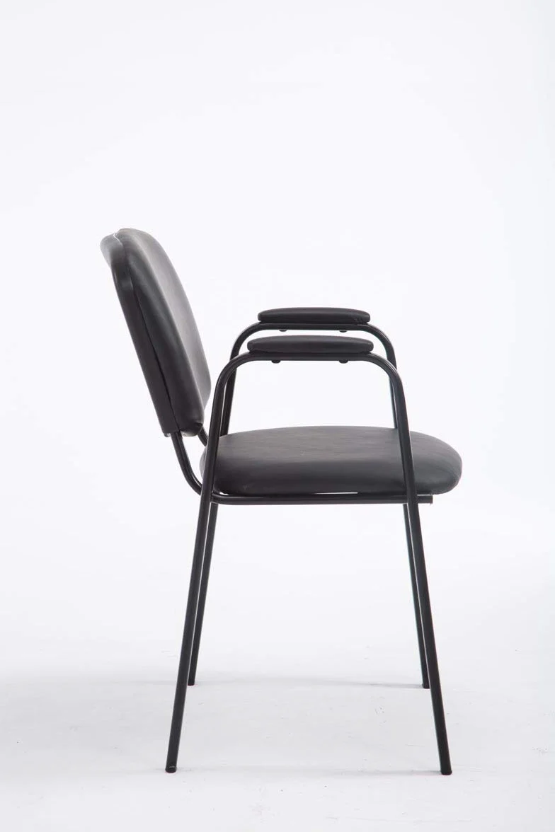 CLP Silla apilable Ken Pro con reposabrazos Acolchados, Silla de Conferencia apilable de Polipiel, Estructura Metalica Negra, hasta 150 kg, Color:Negro