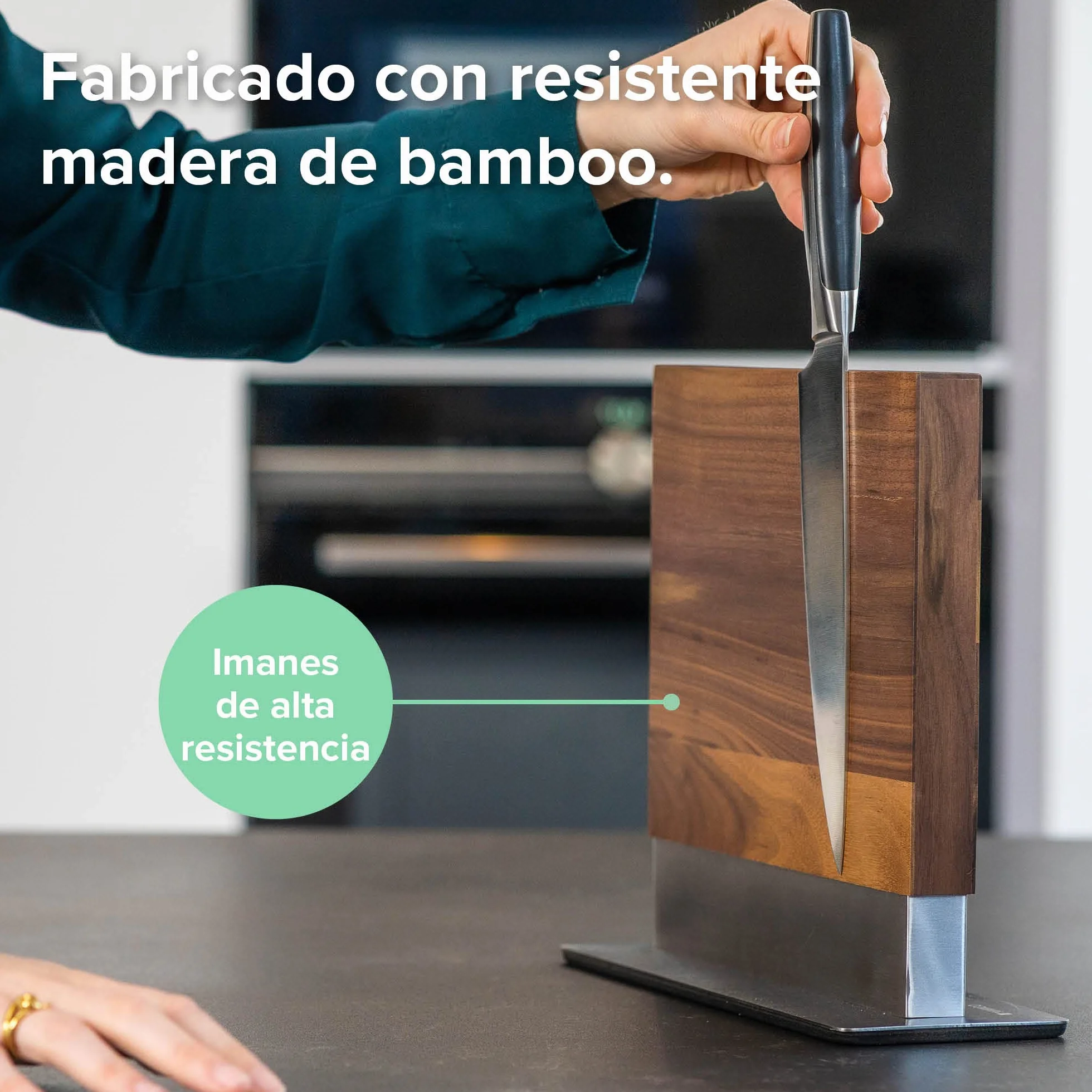 Coninx Bloque Magnético de Cuchillos 28x25.5x10cm | Soporte Cuchillos Cocina con Imán de Neodimio muy fuerte | Porta Cuchillos Cocina | Taco Cuchillos | Portacuchillos | Knife Block | Madera de Nuez