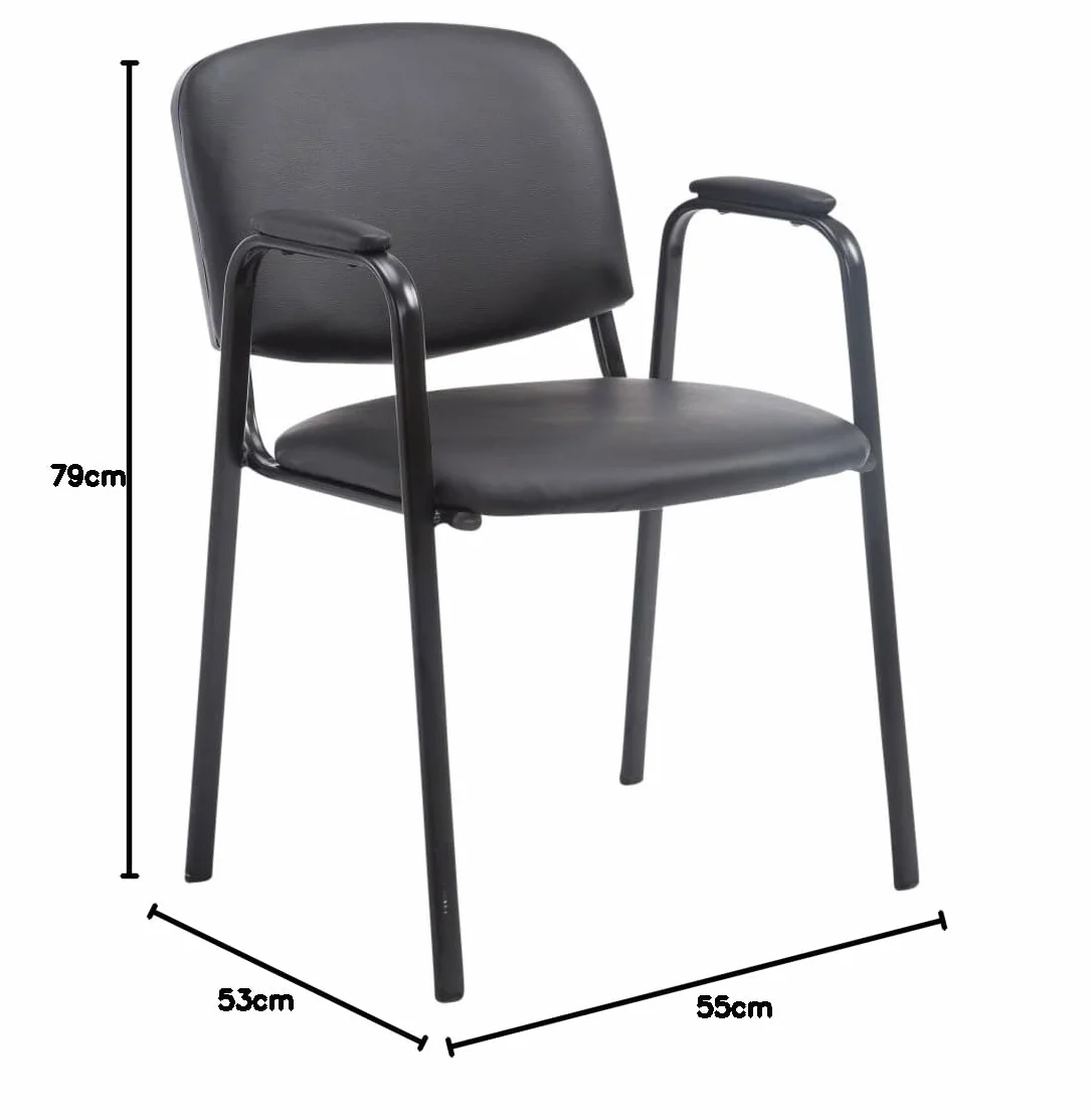 CLP Silla apilable Ken Pro con reposabrazos Acolchados, Silla de Conferencia apilable de Polipiel, Estructura Metalica Negra, hasta 150 kg, Color:Negro