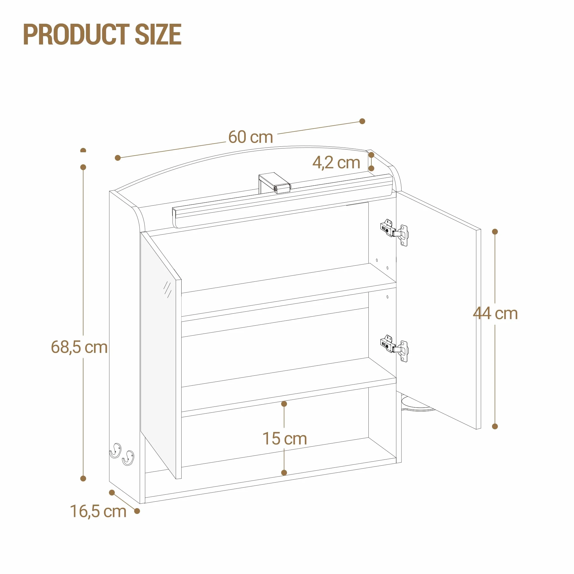 Armario de Baño con Espejo y Luz LED 16,5 x 60 x 68,5 cm Blanco