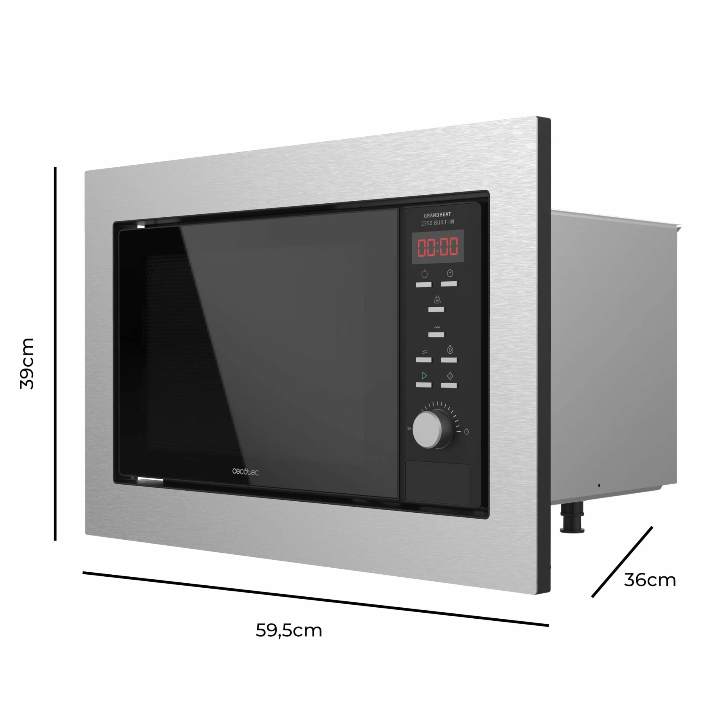 Cecotec Microondas encastrable Digital GrandHeat 2350 Built-In SteelBlack. 900W, Integrable, 23 Litros, Grill, 9 funciones preconfiguradas, Quick Start, Temporizador