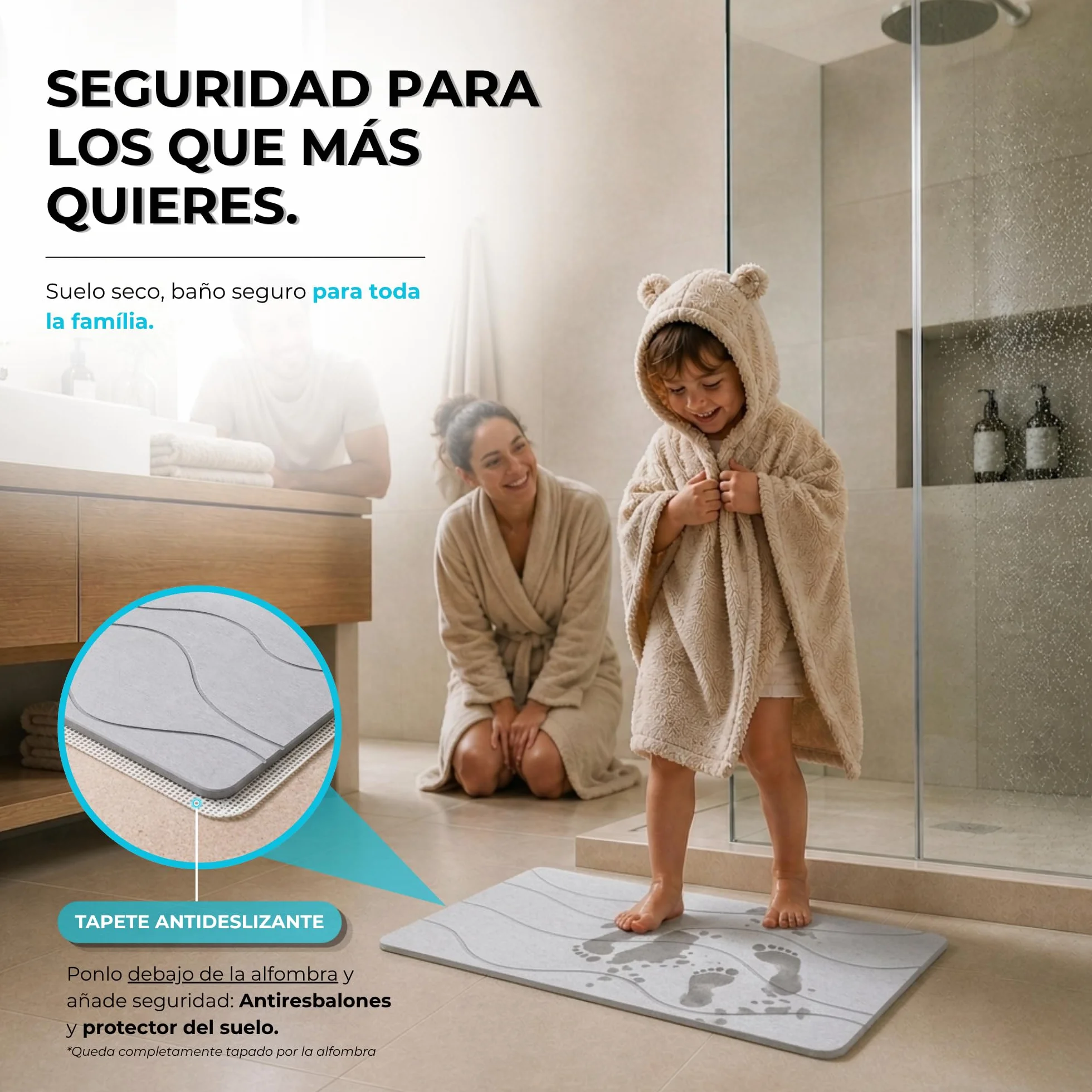 Alfombra Diatomita Baño 60x40 Antideslizante Antibacteriana Super Absorbente Stone Bath Mat Grey Waves