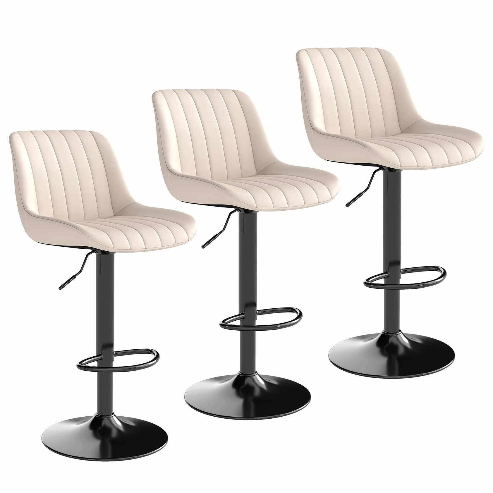 Youhauchair Taburetes Altos de Cocina Juego de 3, Taburete de Bar Giratorios Ajustable, Cuero PU, Beige