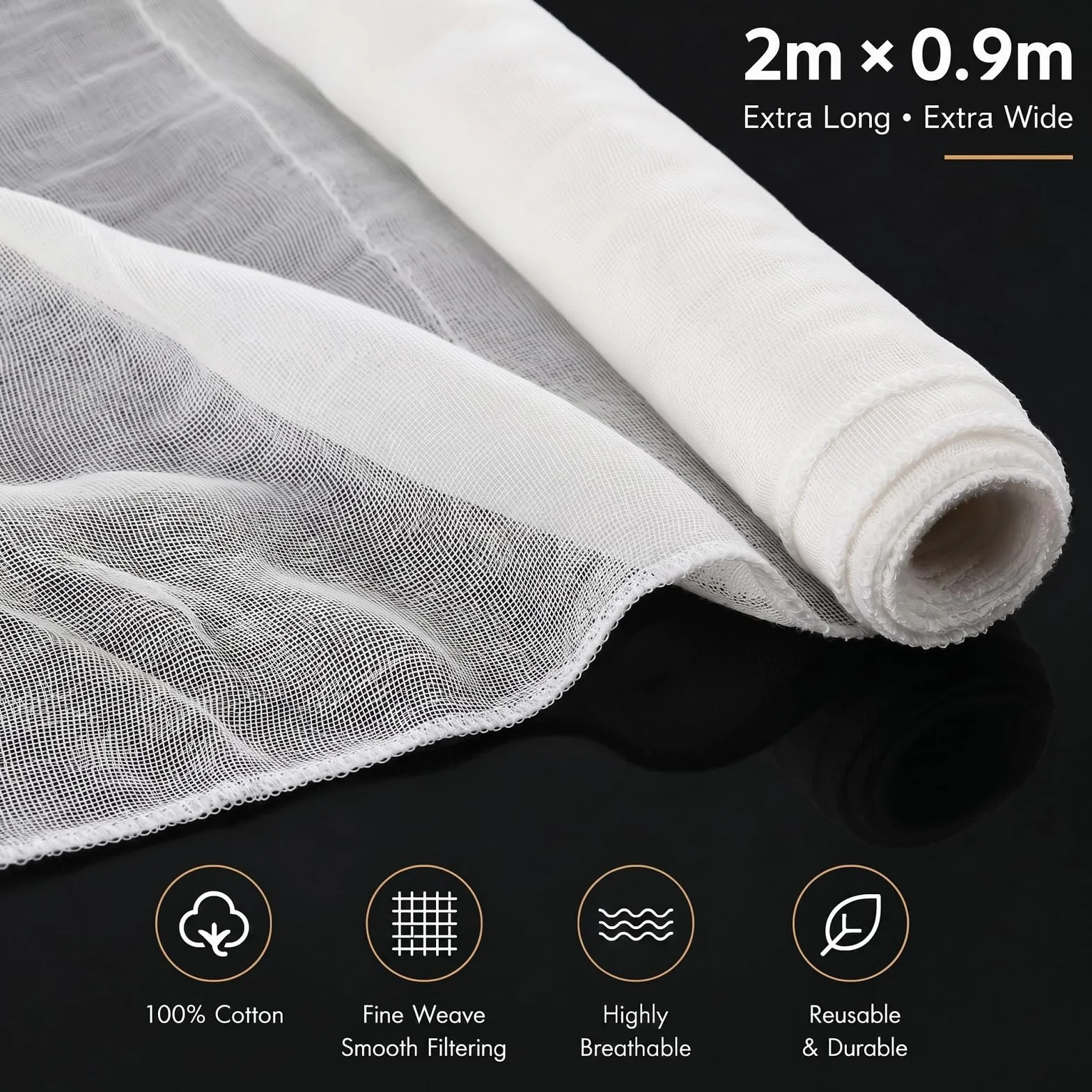Tela de Muselina para Cocinar Gasa de Algodón Blanco Ultrafino sin Blanquear 90 x 200 cm