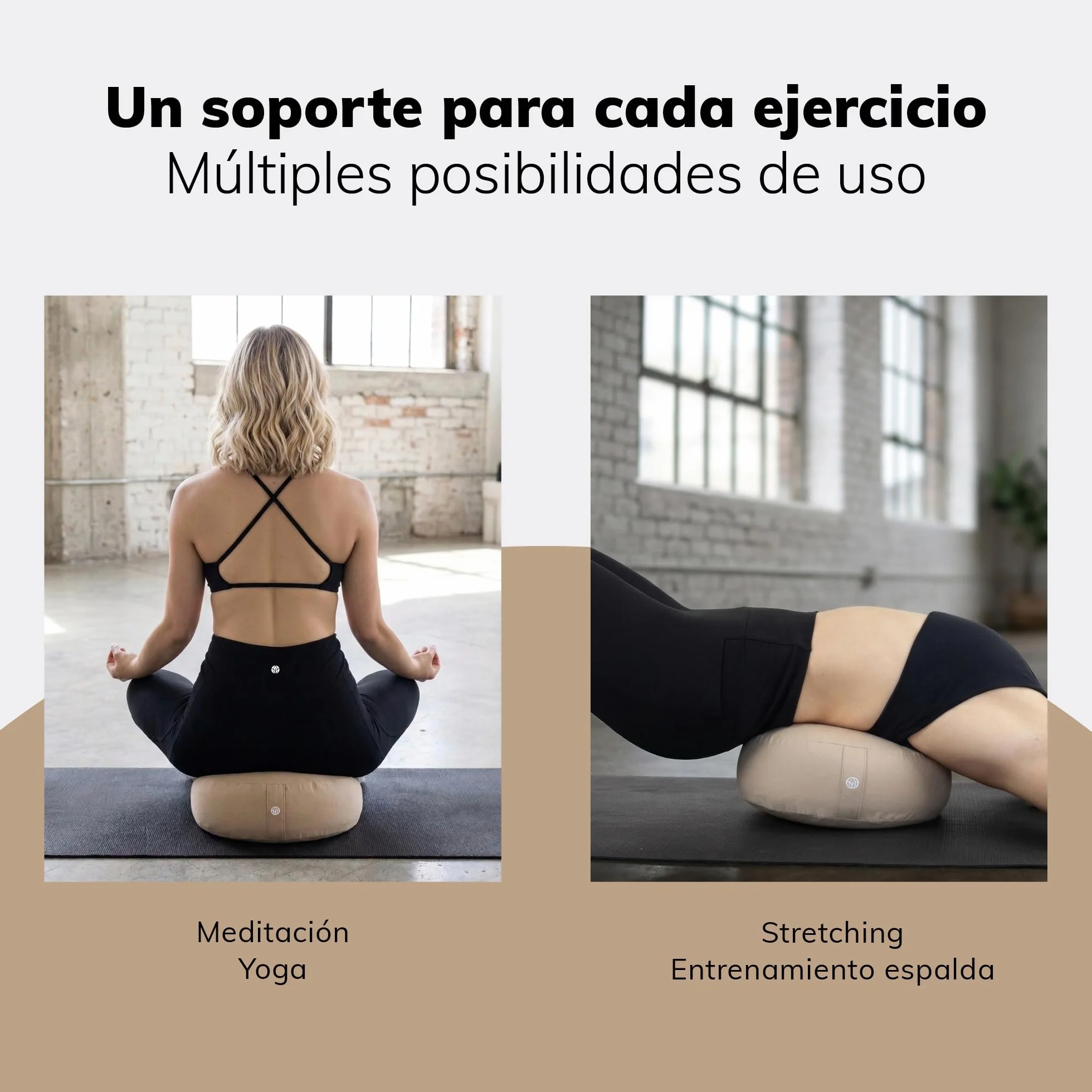 Cojín Yoga Meditación Redondo 29 cm 10 cm Plano 255 g Ligero Beige