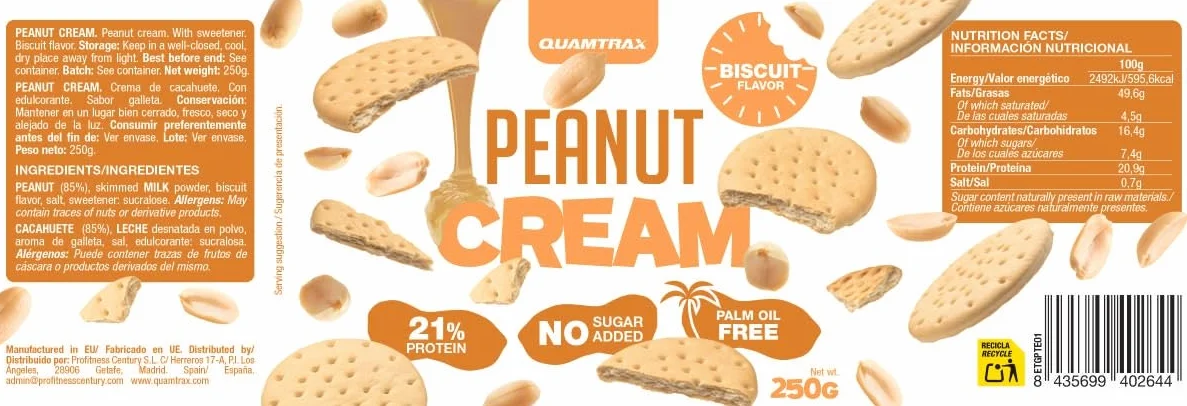 Quamtrax Nutrition Peanut and Biscuit 250 gr Alta en proteínas sin azúcares añadidos