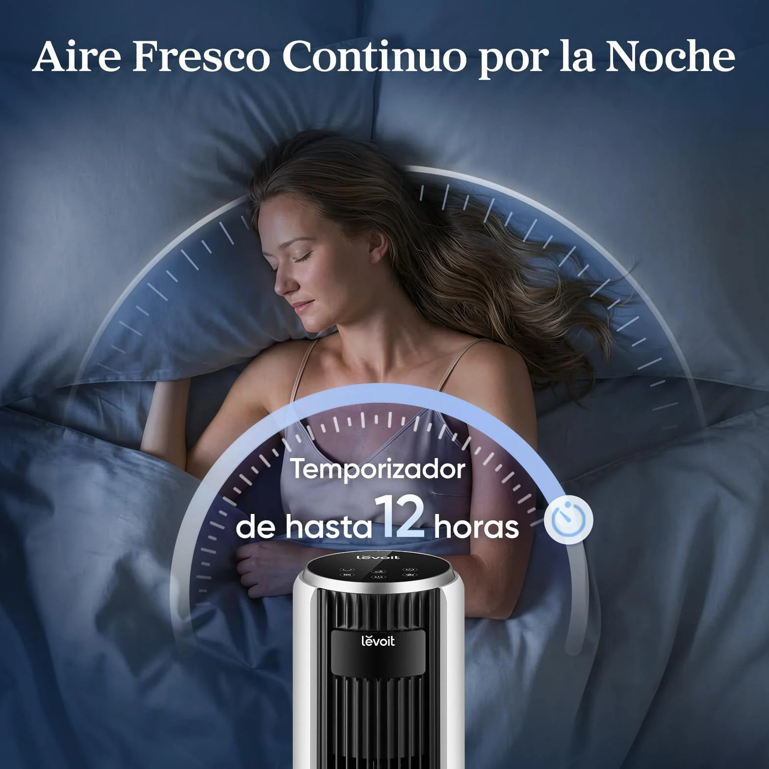 LEVOIT Ventilador de Torre 26W Motor DC 7.9m/s Silencioso 12 Velocidades Temporizador 12H Oscilación 90° Blanco