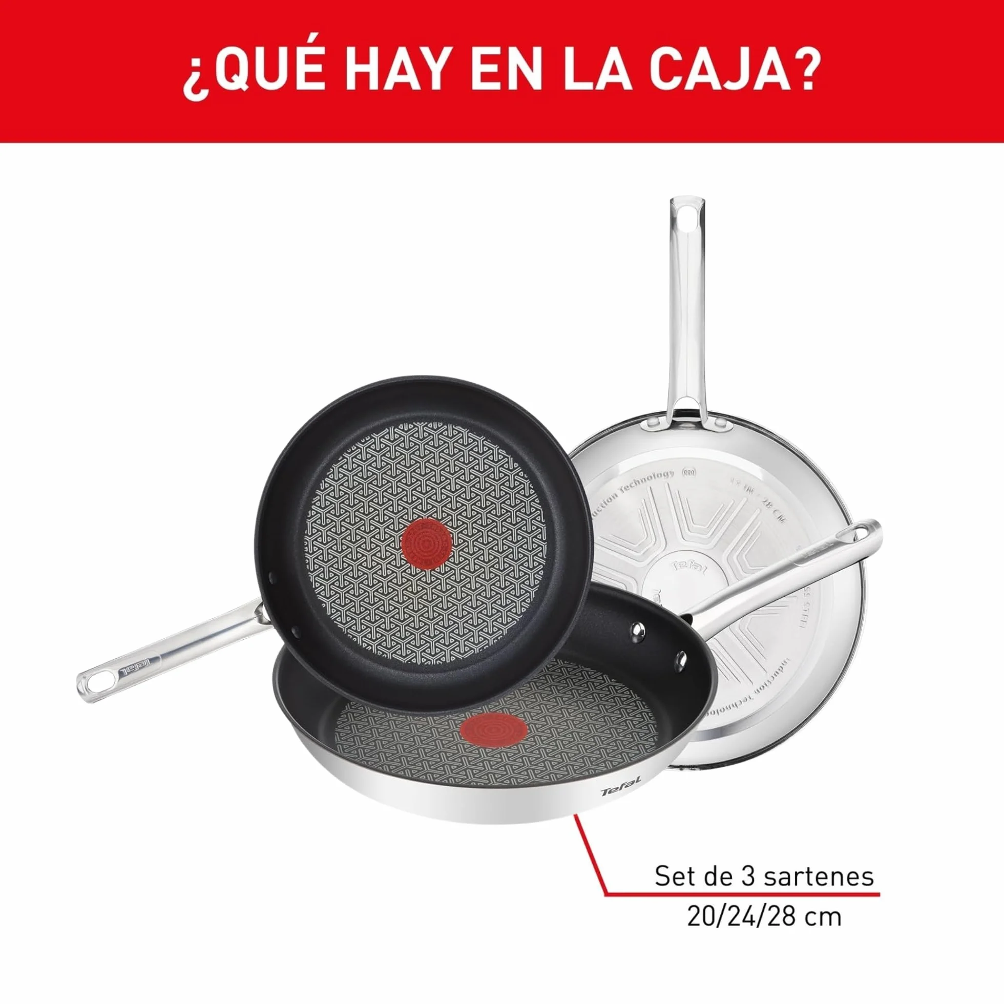 Tefal Duetto Juego de Sartenes 20/24/28 cm Antiadherente Titanio Inducción