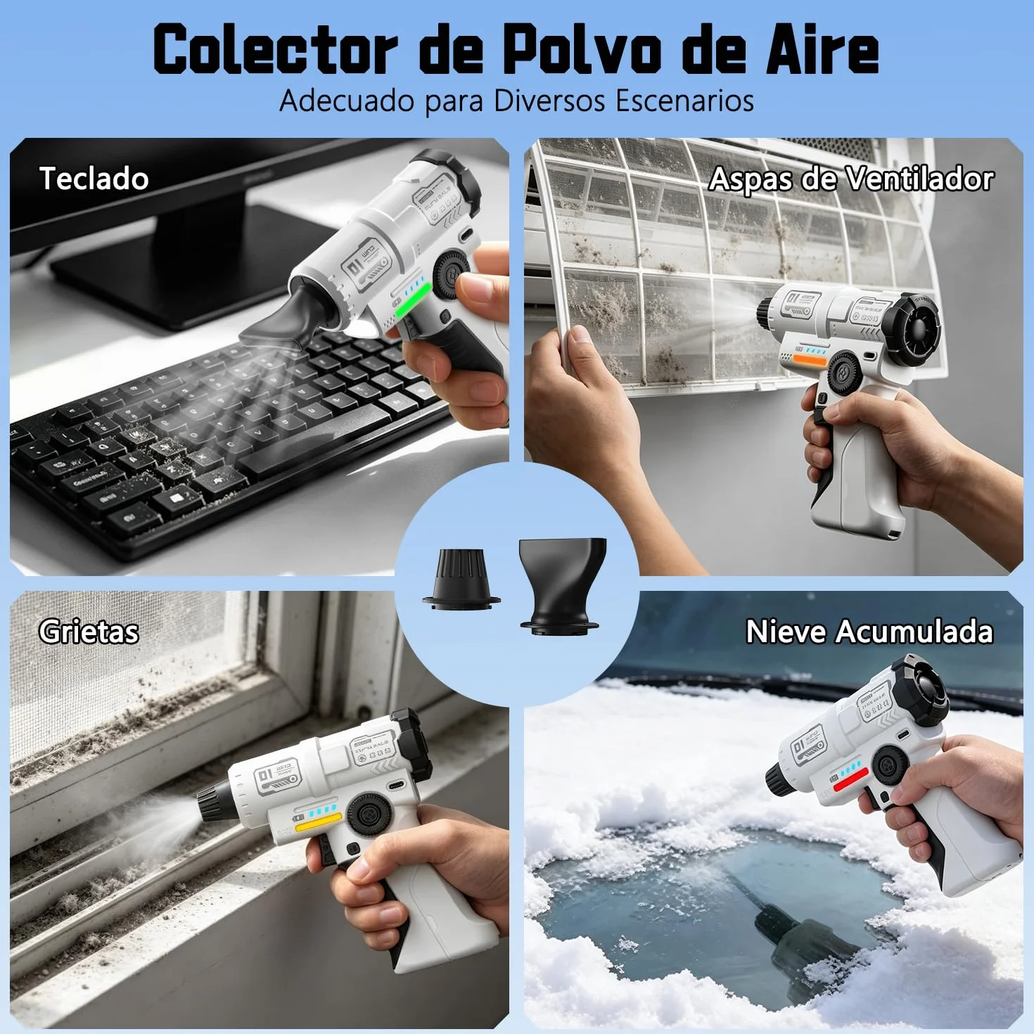 yAyusi Colector de Polvo Eléctrico Recargable,Colector de Polvo Eléctrico de Aire de Alta Potencia de 130000 RPM,con LED,Control de Velocidad Continuo,Adecuado para Exteriores,Hogares y Automóviles