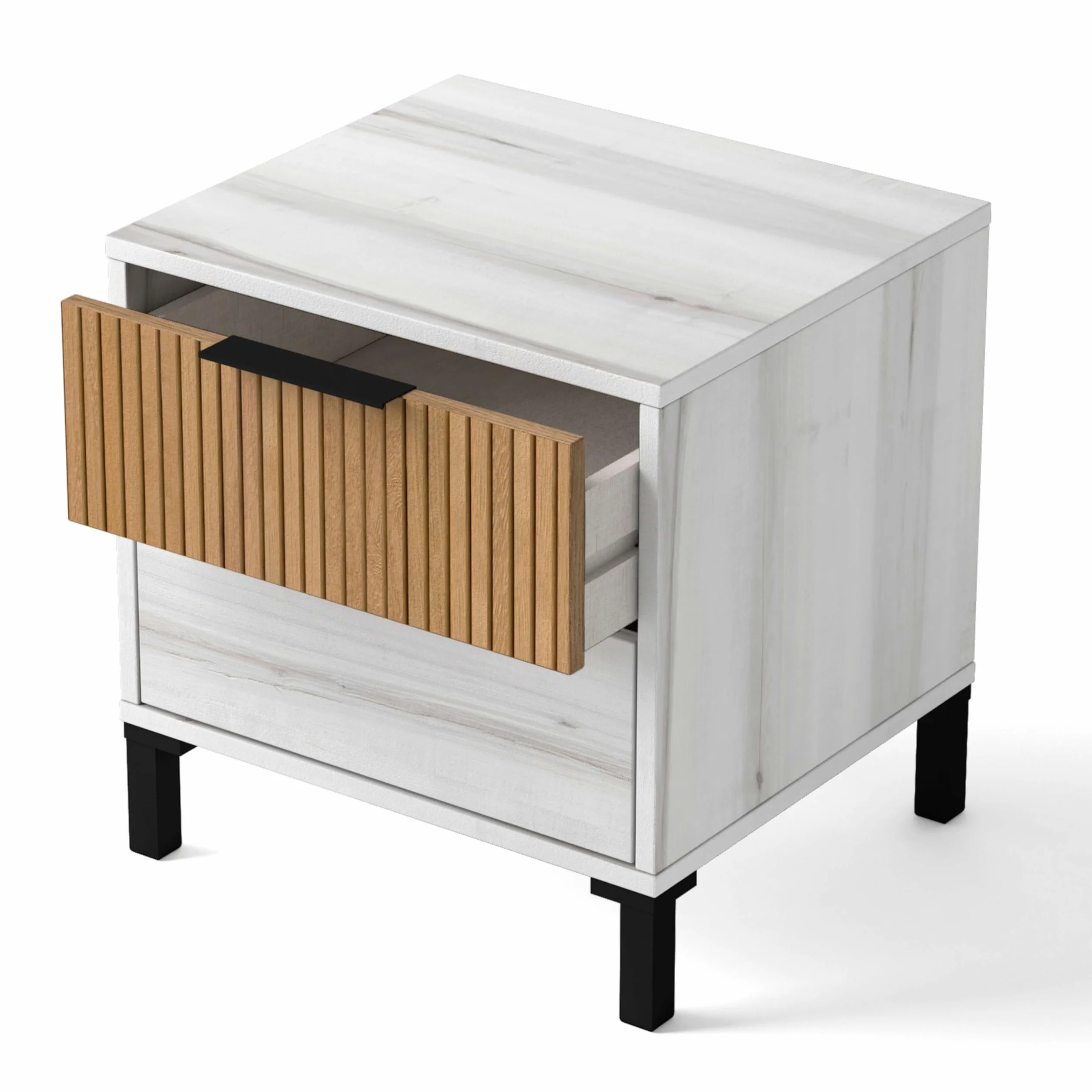 Miroytengo Pack Muebles Dormitorio Matrimonio Arles Nórdicos Modernos Color Blanco Albo y Roble Rayado