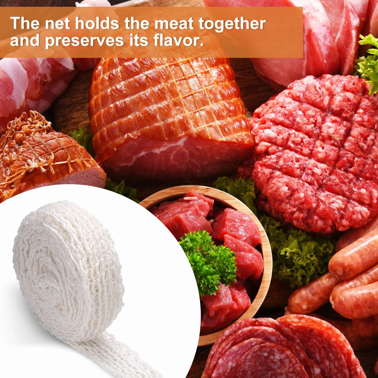 Rollo de Red para Carne 5m, Red Elástica para Jamón 16 Orificios