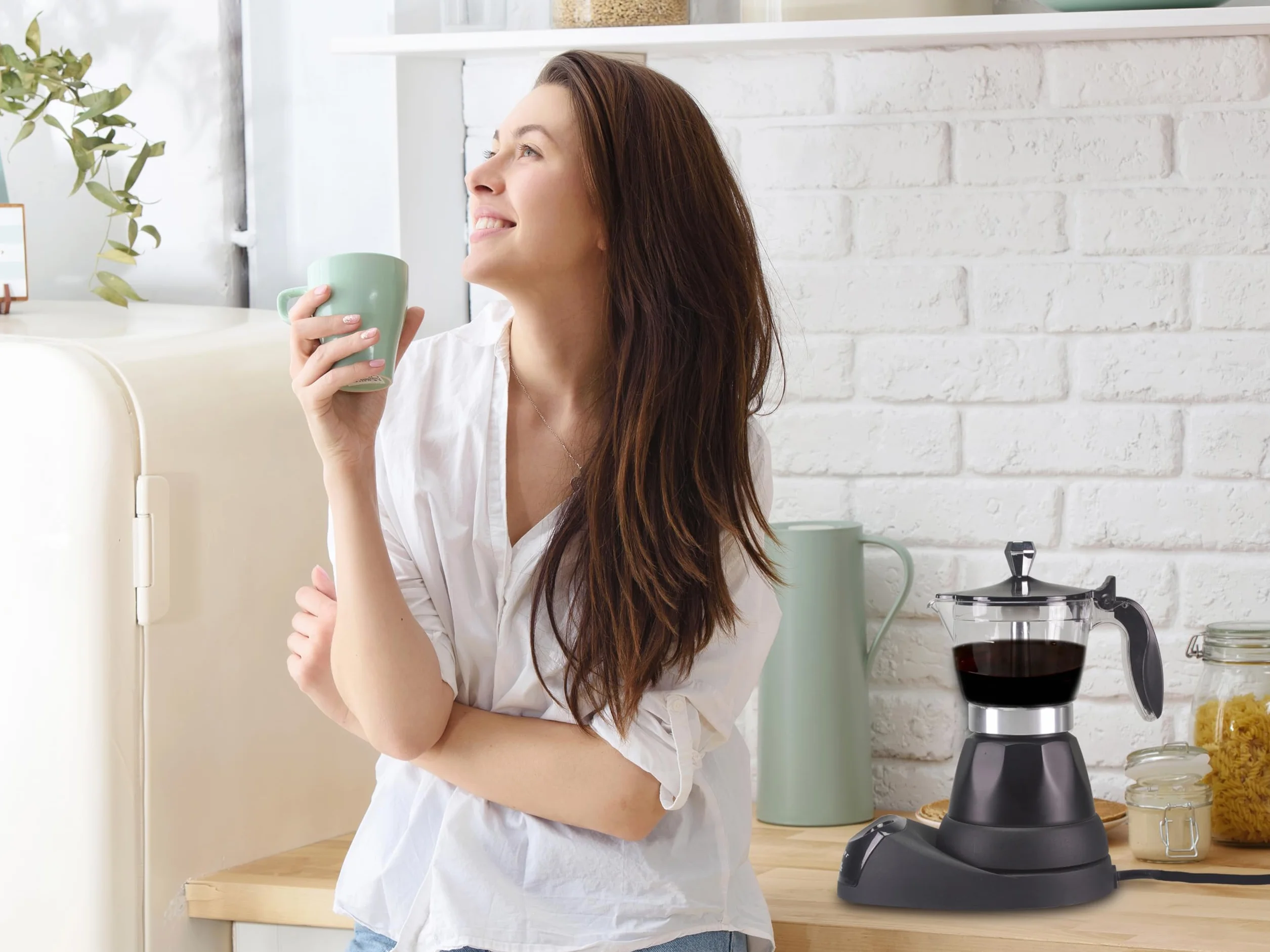 BEPER BC.040N Cafetera Eléctrica Moka Pot, 3 tazas, Auto-Off, Negro
