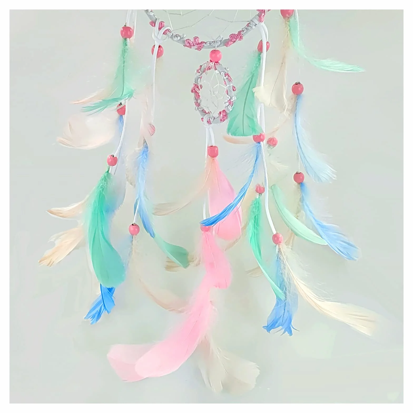 FuninCrea Atrapasueños con Pluma, Atrapasueños Hecho a Mano Estilo Indio, Atrapador de Sueños Dream Catcher para Decoración, Dreamcatcher Atrapa Sueños para Sala de Estar, Dormitorio (Rosa)