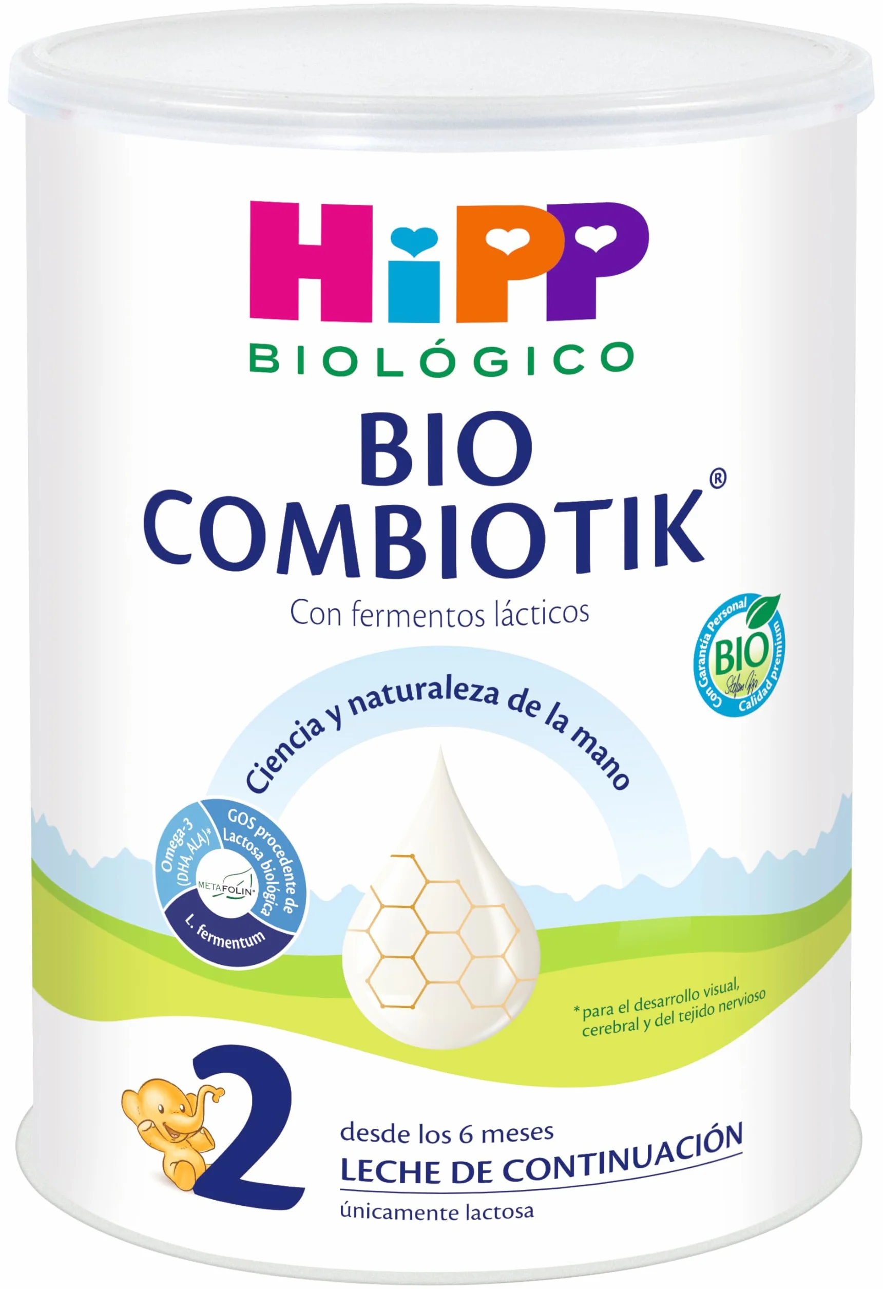 HiPP Combiotik 2 Leche para bebés Ecológica 800 gr BIO 6-12 meses con Lactosa Omega-3 Prebióticos