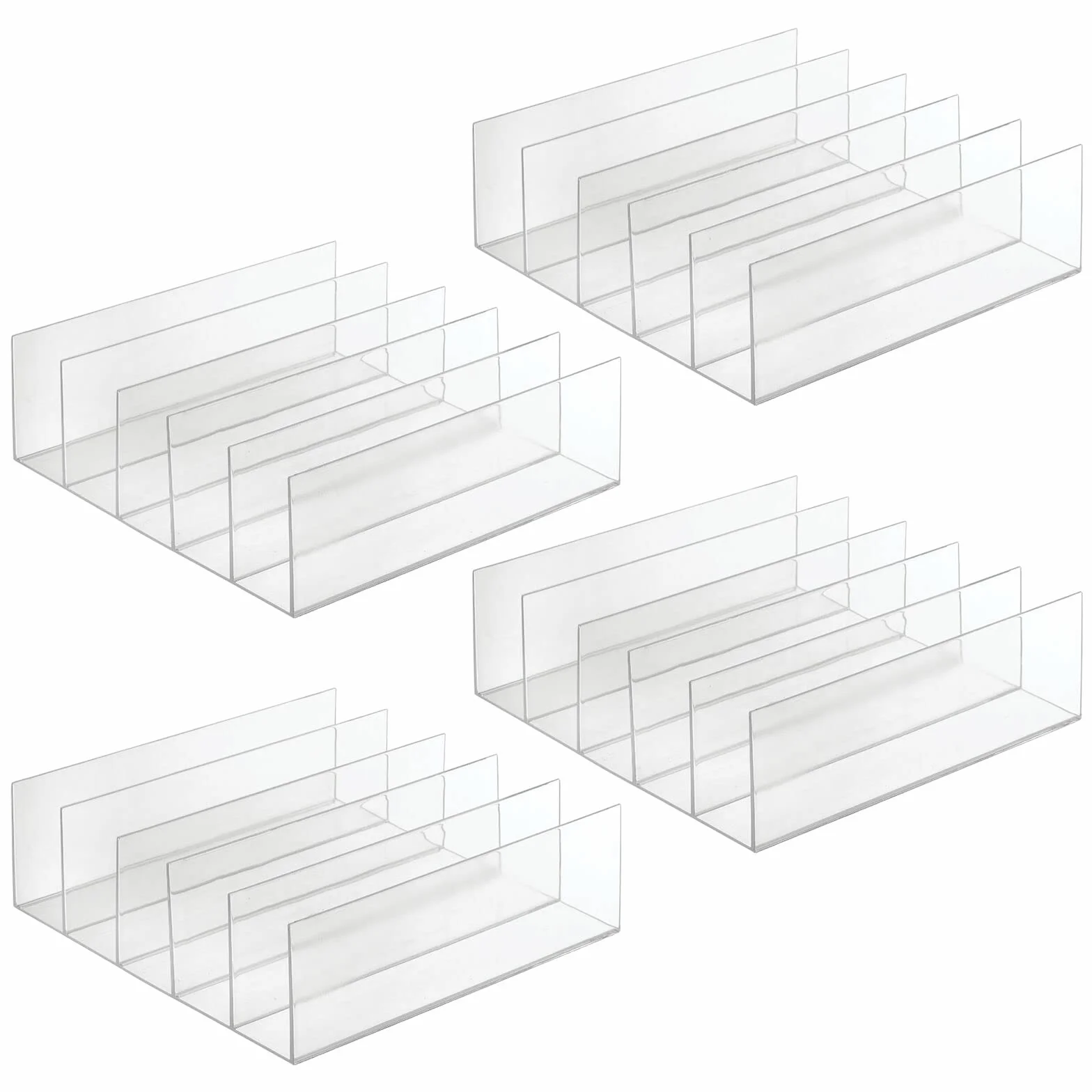 mDesign Expositor de plástico para bolsos de mano – Prácticos soportes para carteras, monederos, billeteros, etc. – Organizador de bolsos con 5 compartimentos – Juego de 4 – azul transparente