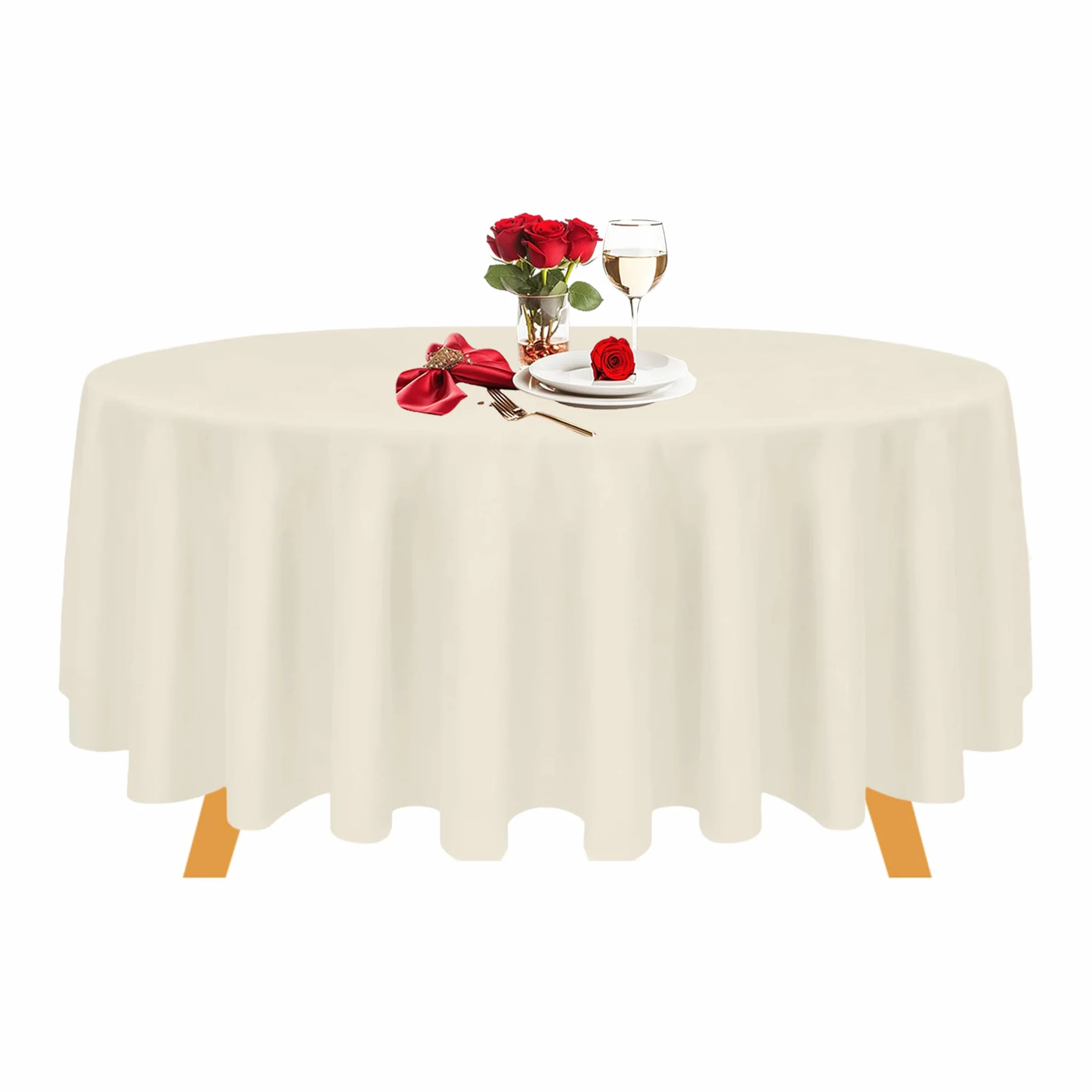 WedDecor Mantel Redondo Marfil de 120 Pulgadas para Mesa Circular, Tela Duradera de poliéster y Lino, Lavable para Cocina, Comedor, Fiesta de Aniversario, Evento, Paquete de 4