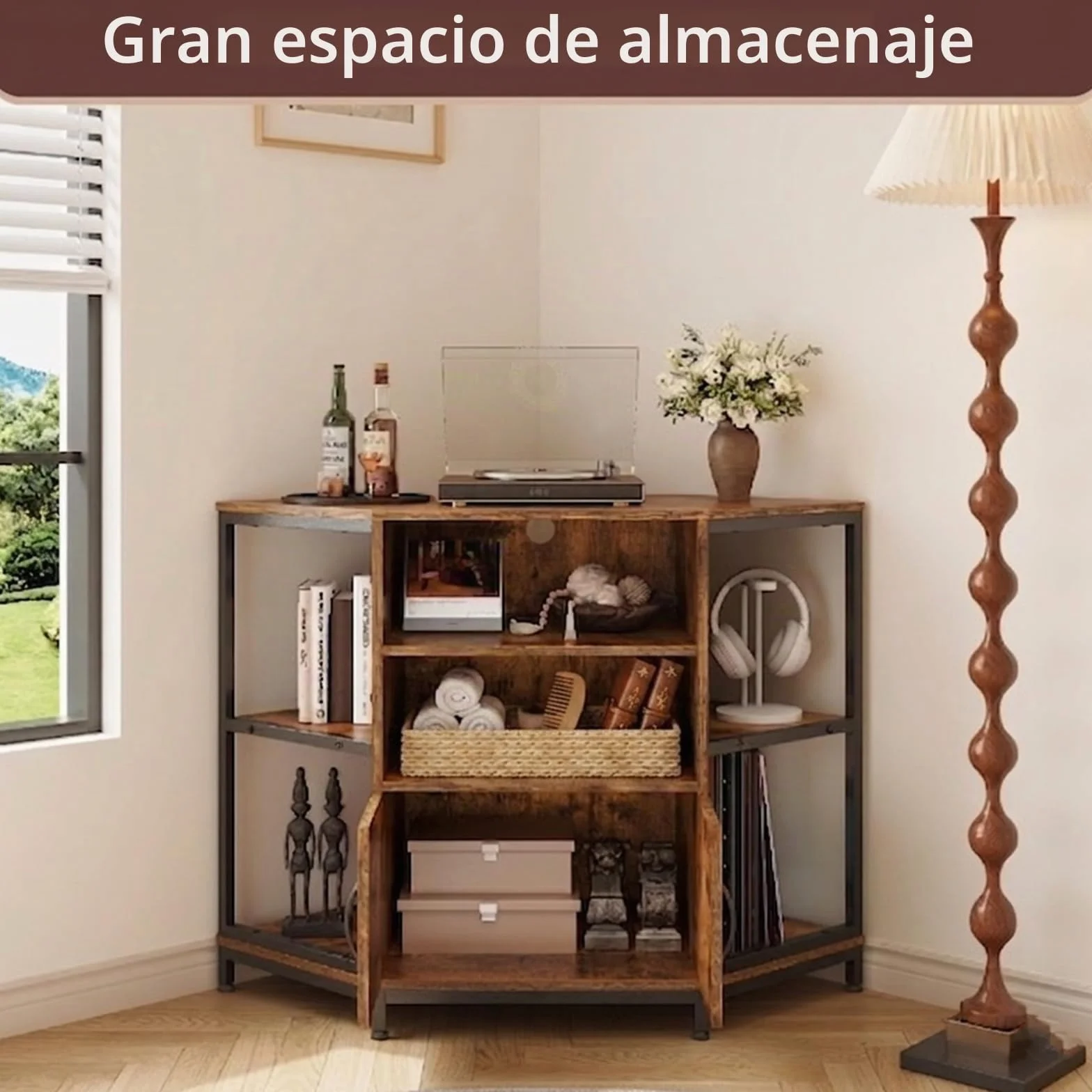 Dripex Mueble de esquina para TV con iluminación LED, para salón, diseño industrial, 105 x 50 x 79 cm, marrón vintage