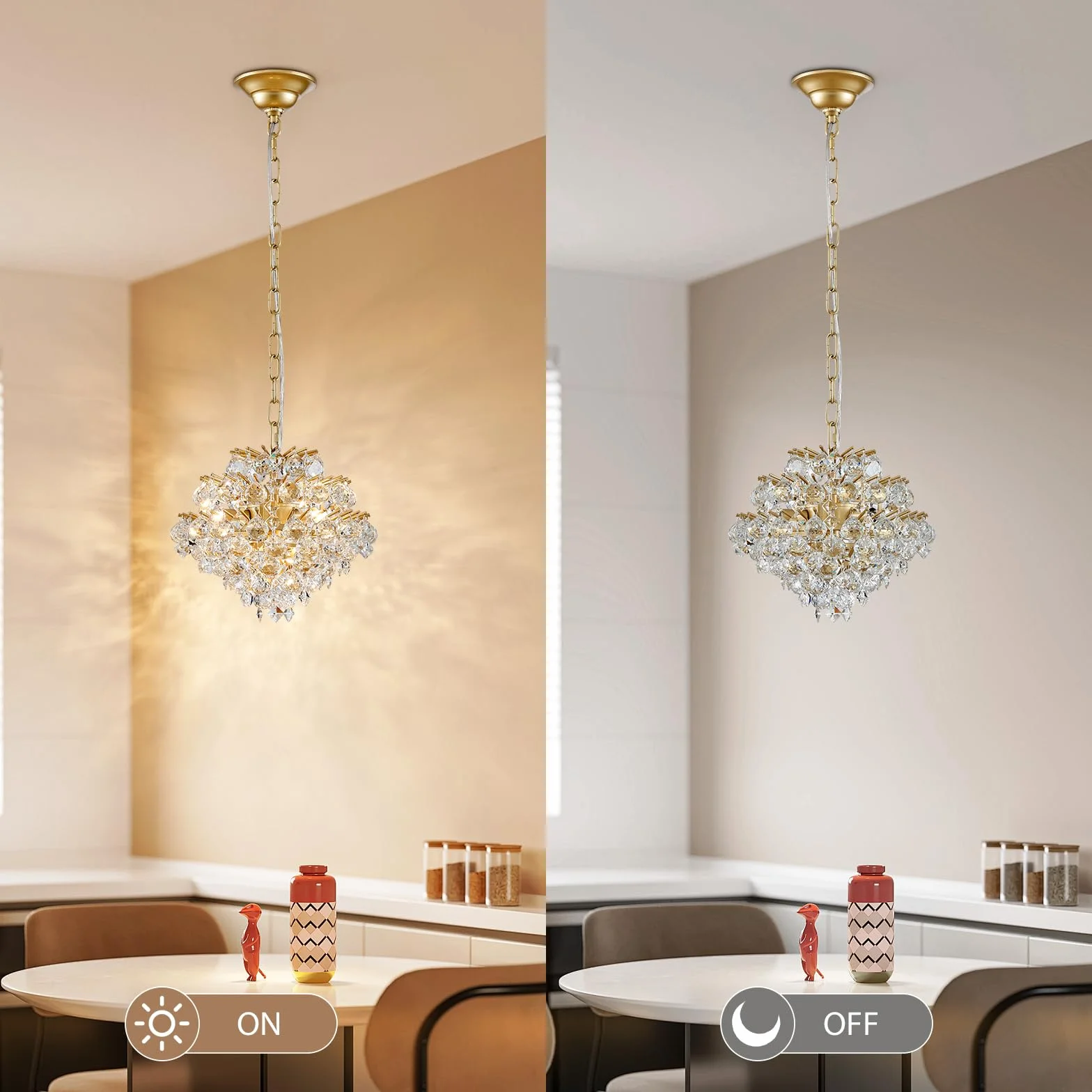BESTIER Oro Colgante Moderno Candelabro Cristal Iluminación de Gota de Lluvia Lámpara de Techo Lámpara para Comedor Baño Dormitorio Sala de estar 4 bombillas G9 Requeridas D28cm x H30cm