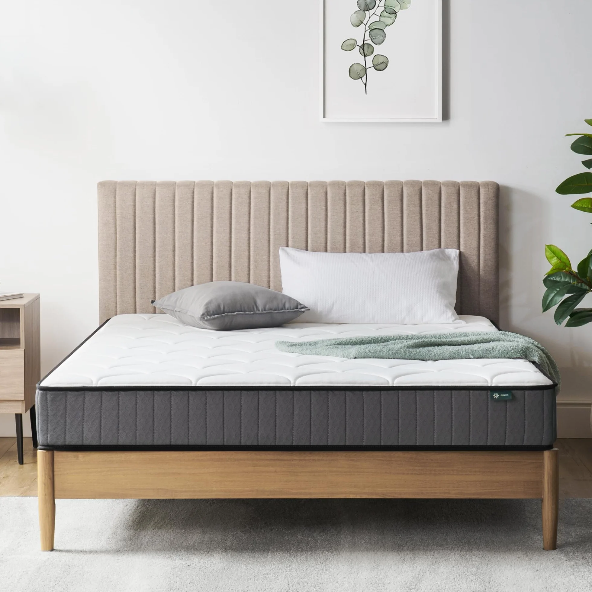 Zinus Colchón Híbrido 135x190 cm 20 cm Tight Top Muelles Ensacados Espuma Viscoelástica Alta Transpirabilidad