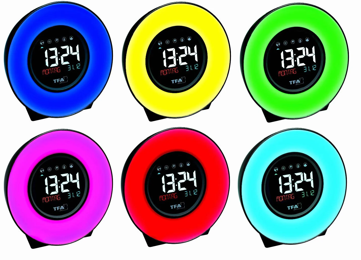 TFA Dostmann Moodlight 60.2023.02 Reloj Despertador Digital con Luz de Estado de Ánimo, Temporizador, Blanco