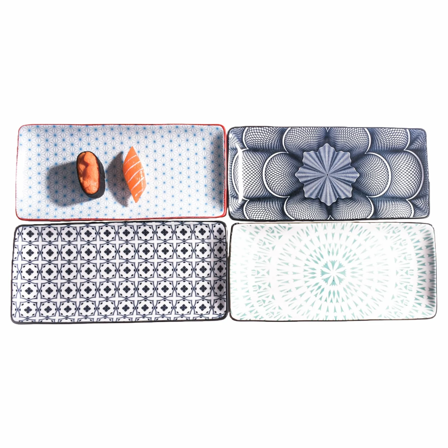 Juego de 4 platos de sushi japoneses rectangulares de cerámica para sushi y patas rectangulares