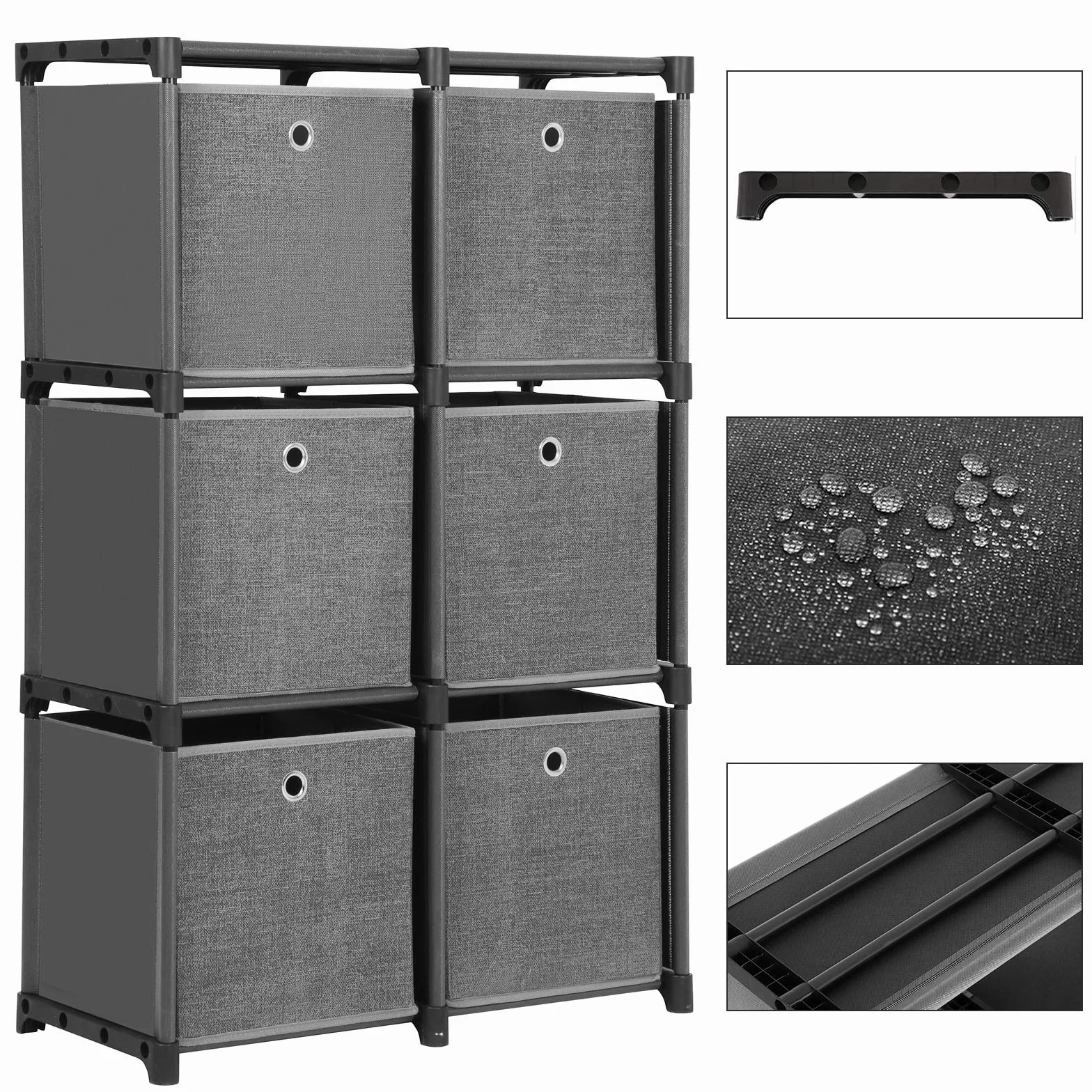 SONGMICS Estantería de 6 Cubos con Cajas de Tela, Organizador Multiusos, Metal, 30 x 105 x 105 cm, Negro LSN66BK