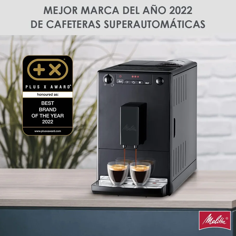 Melitta, Solo E950-222, Cafetera Superautomática con Molinillo, 15 Bares, Café en Grano para Espresso, Limpieza Automática, Personalizable, Pure Black
