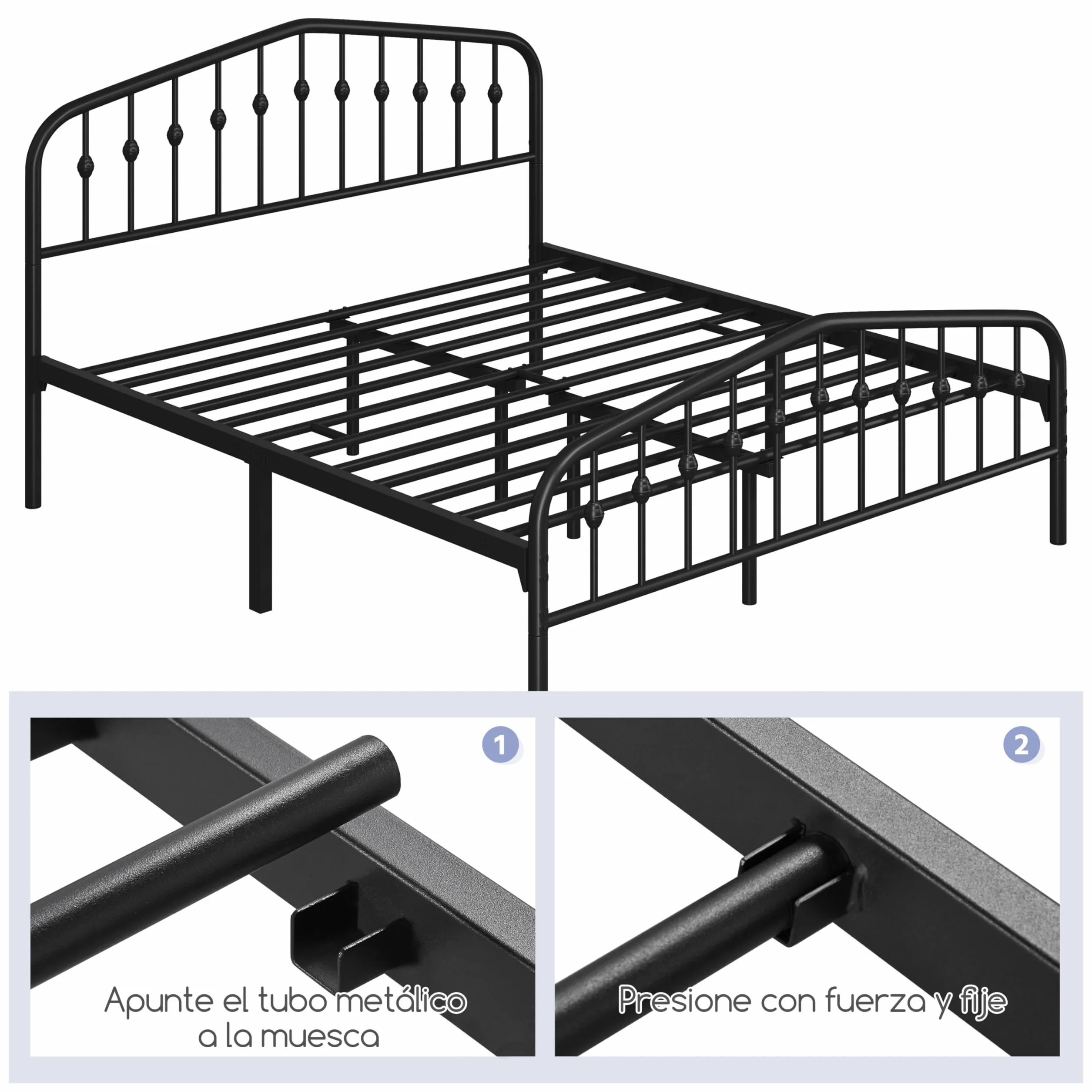 Yaheetech Marco de Cama de Metal Moderno 160 x 200 cm Negro