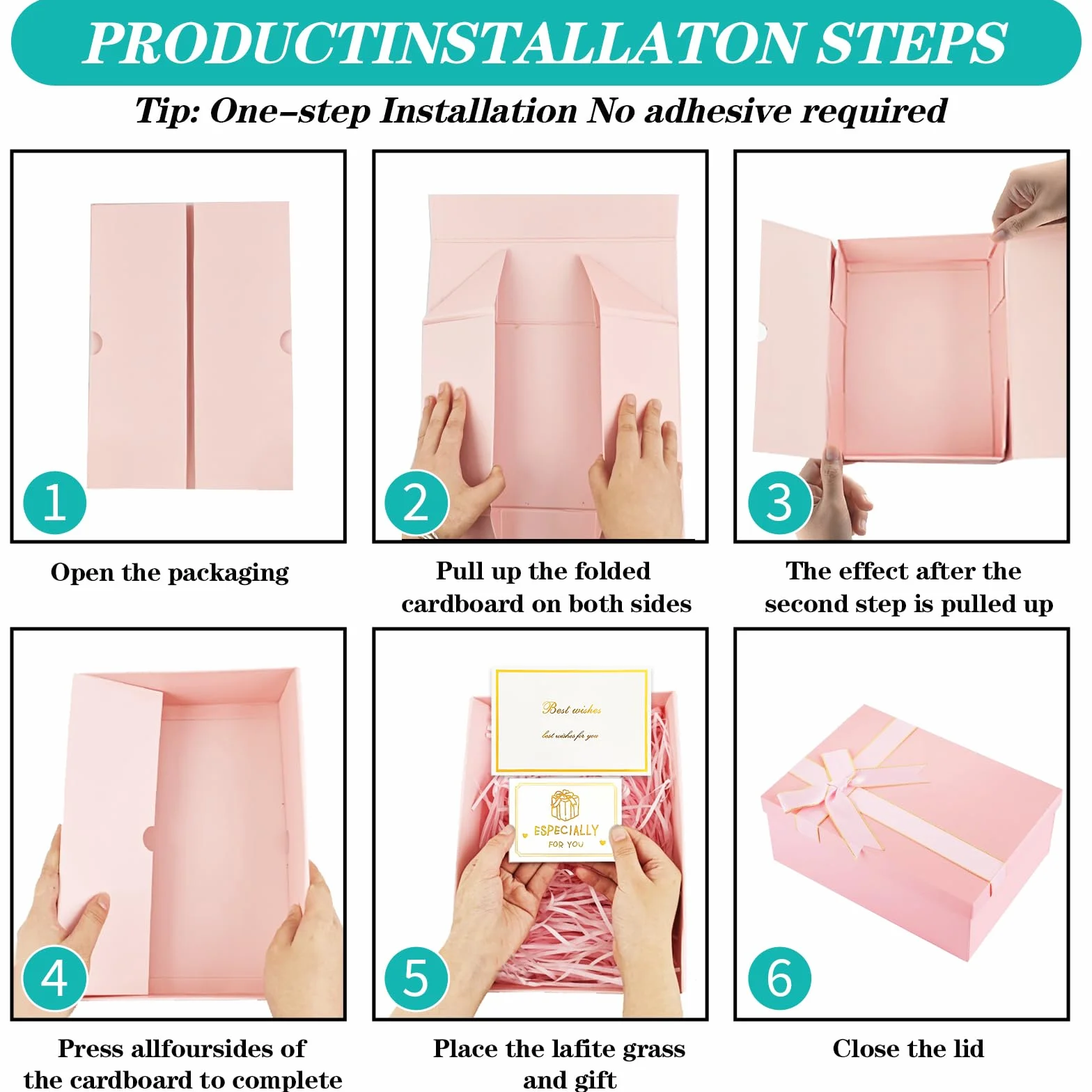 Caja Regalo Cumpleaños, Regalo Cuadrada Plegable con Bolsa, Caja de Regalo Grande con Tapa y Tarjeta para Bodas Aniversarios Fiestas San Valentín