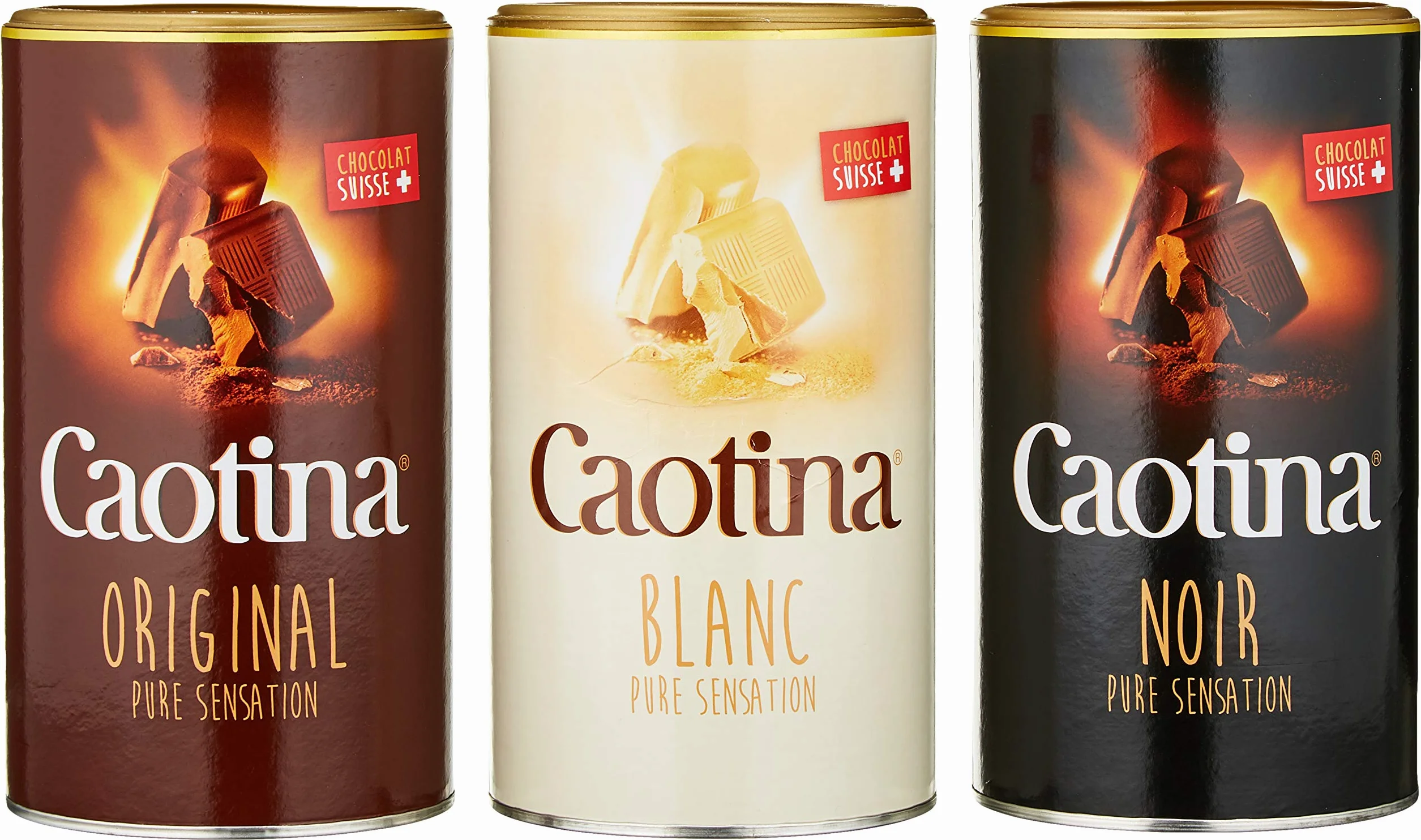 Caotina Set Triple, Cacao en Polvo de Chocolate Suizo, Chocolate Caliente, 3 x 500 g