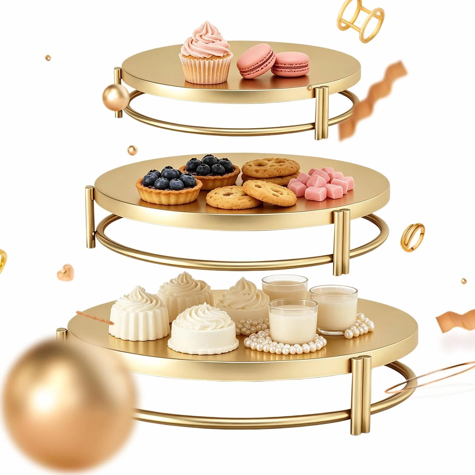 Expositor De Tartas Bandeja de Acero Inoxidable Dorado 3 Piezas para | Soporte Para Tartas Boda Para Postres Repostería Charcutería Galletas Bufé Aperitivos Bodas Eventos