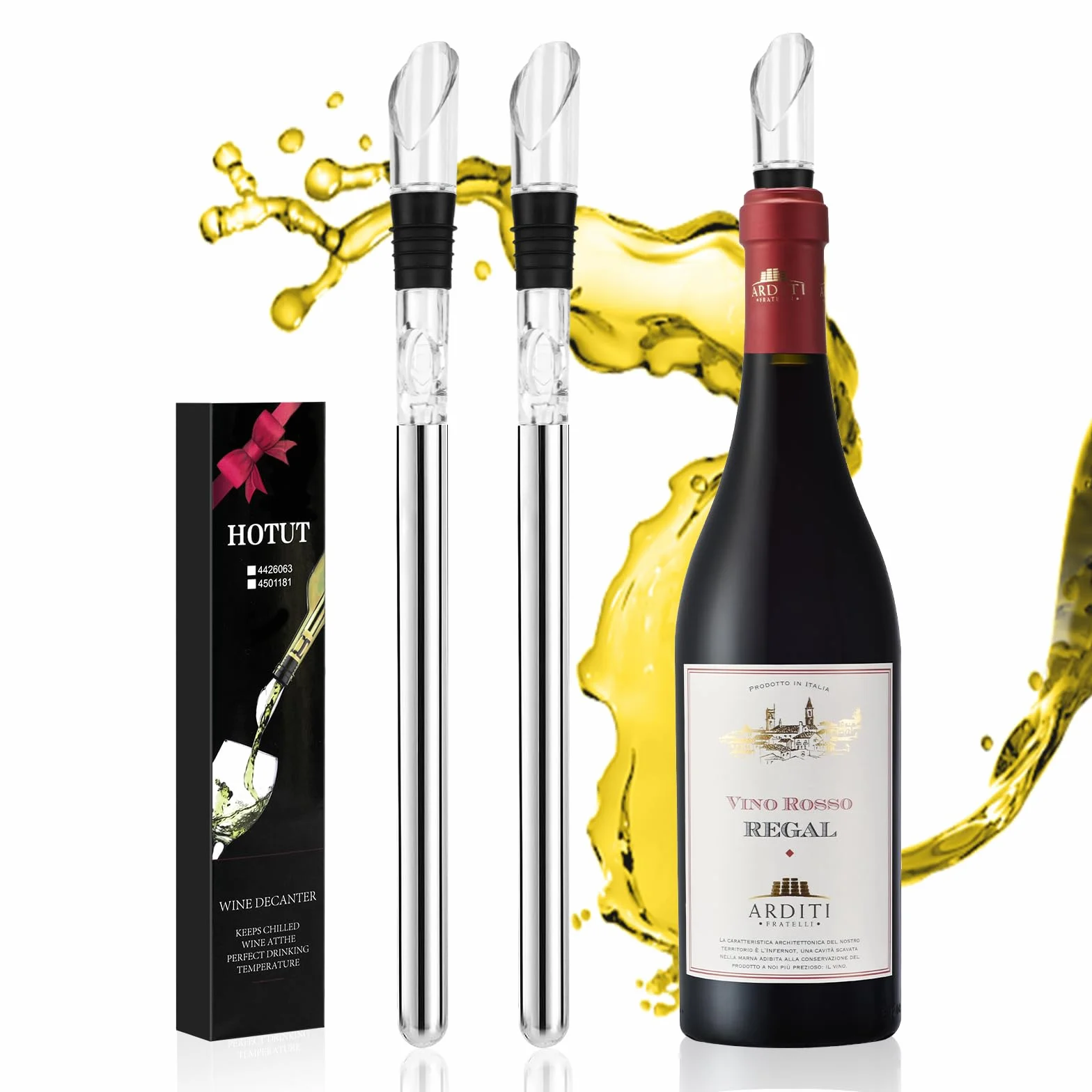 HOTUT Enfriador de Vino con Varilla de Enfriamiento, 2PCS Acero Inoxidable Antigoteo