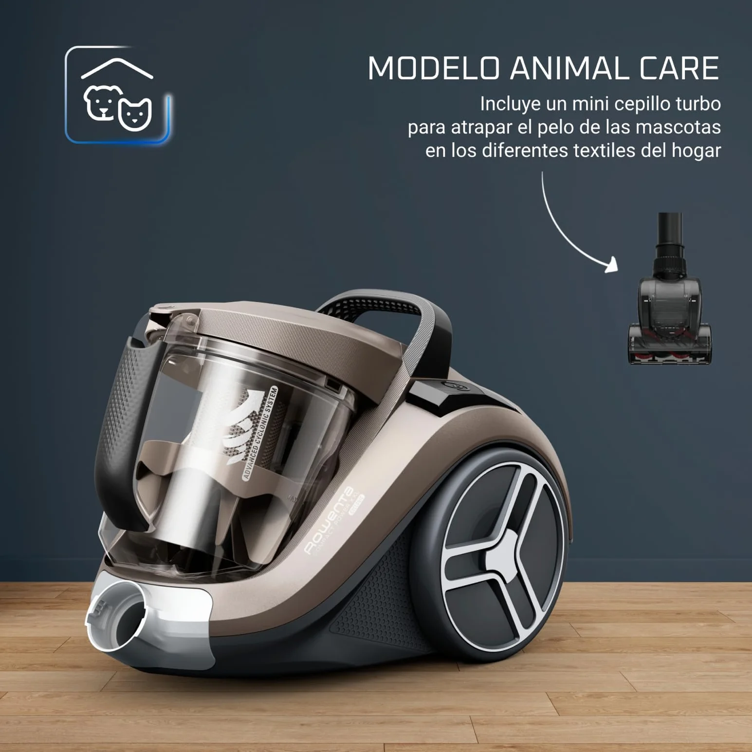 Rowenta Compact Power XXL - Aspiradora sin bolsa, motor de bajo consumo, 900 W, filtración ciclónica avanzada de 3 niveles, depósito de suciedad extragrande de 2,5 L, compacta, animal care, RO4B50